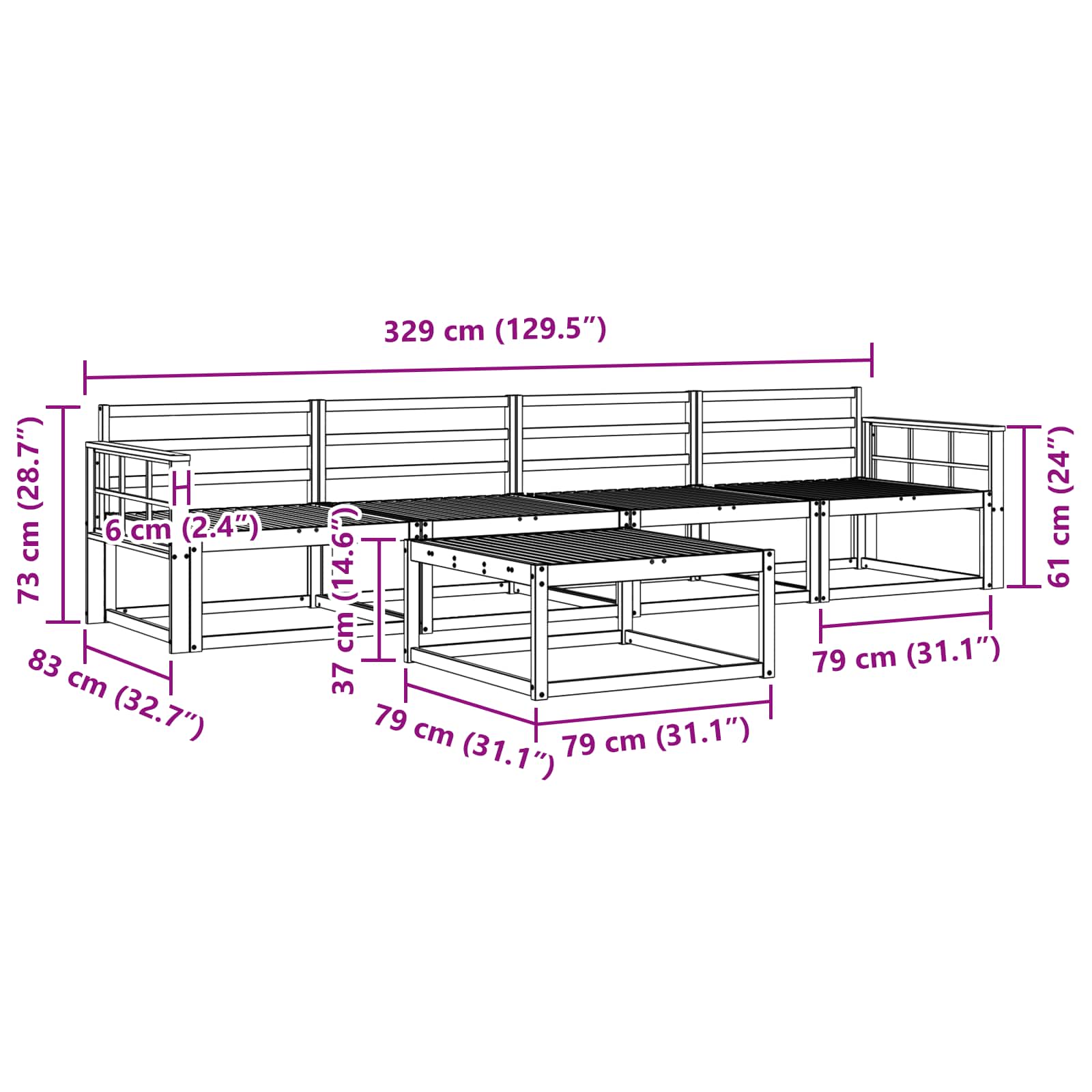 vidaXL Zestaw sof na zewnątrz 5 pcs Biały 79 x 79 x 37 cm