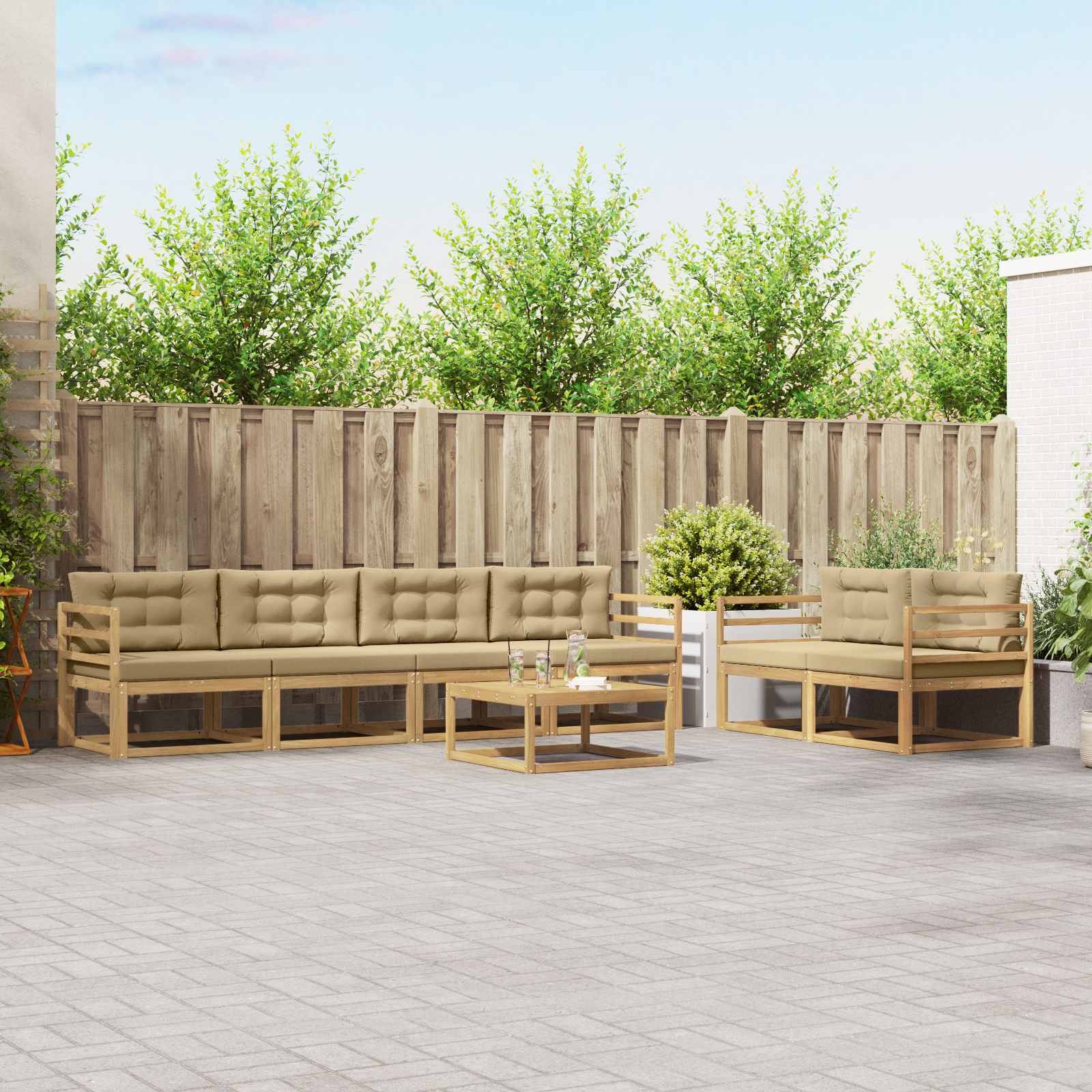 vidaXL Zestaw sof na zewnątrz z poduszką 6 pcs Biały i Beżowy