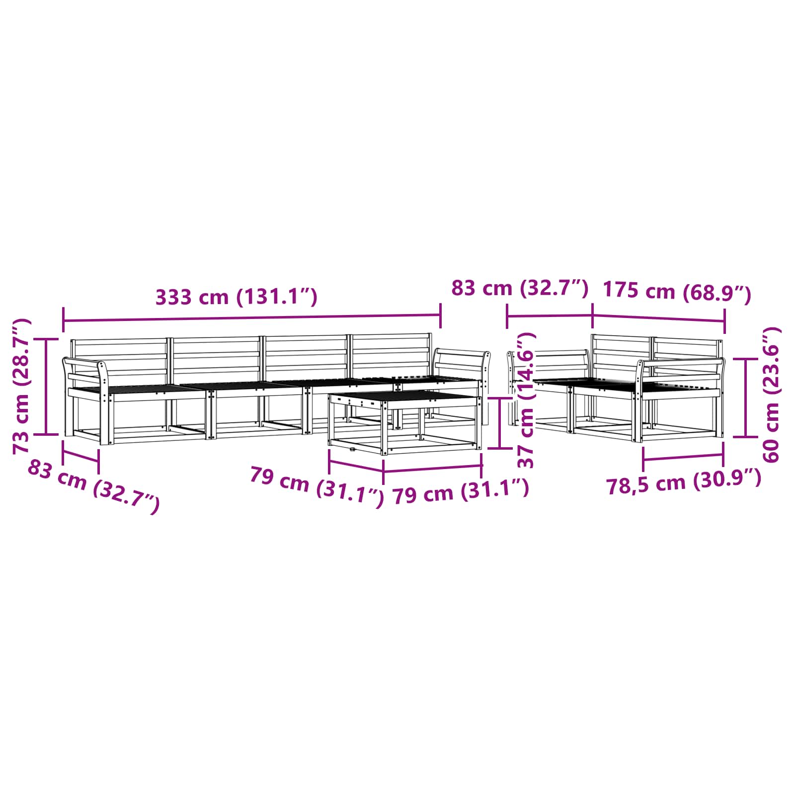 vidaXL Zestaw sof na zewnątrz 7 pcs Biały
