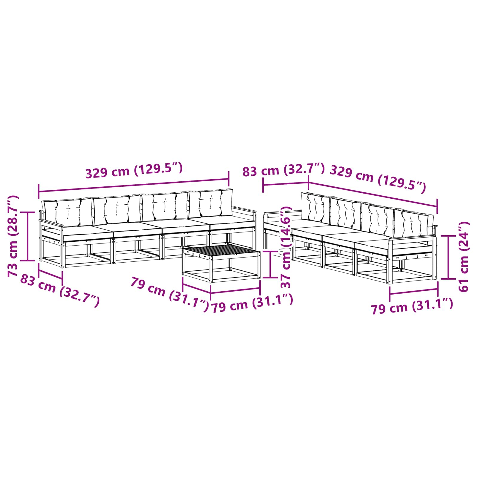 vidaXL Zestaw sof na zewnątrz 9 pcs Biały i Beżowy 79 x 79 x 37 cm