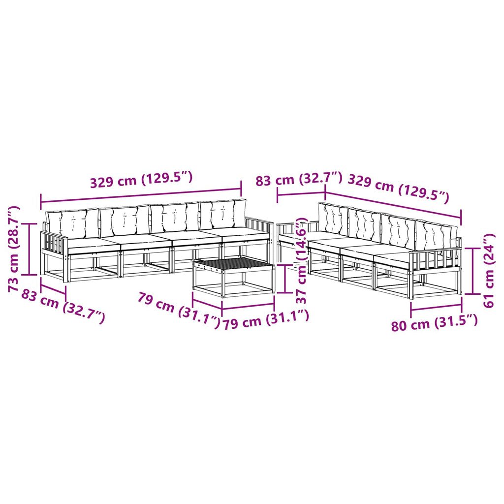 vidaXL Zestaw sof na zewnątrz 9 pcs Biały i antracyt 79 x 79 x 37 cm
