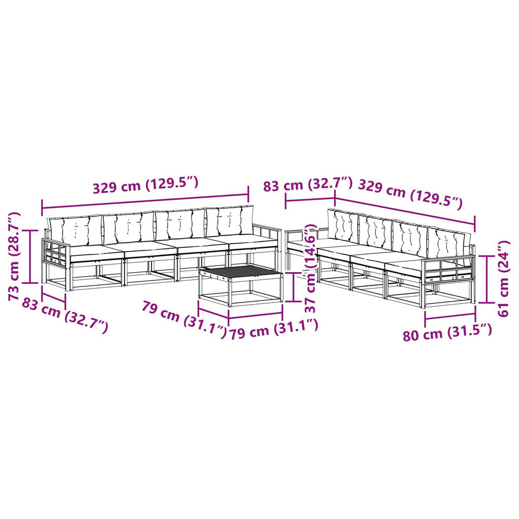 vidaXL Zestaw sof na zewnątrz 9 pcs Biały i kremowy 79 x 79 x 37 cm