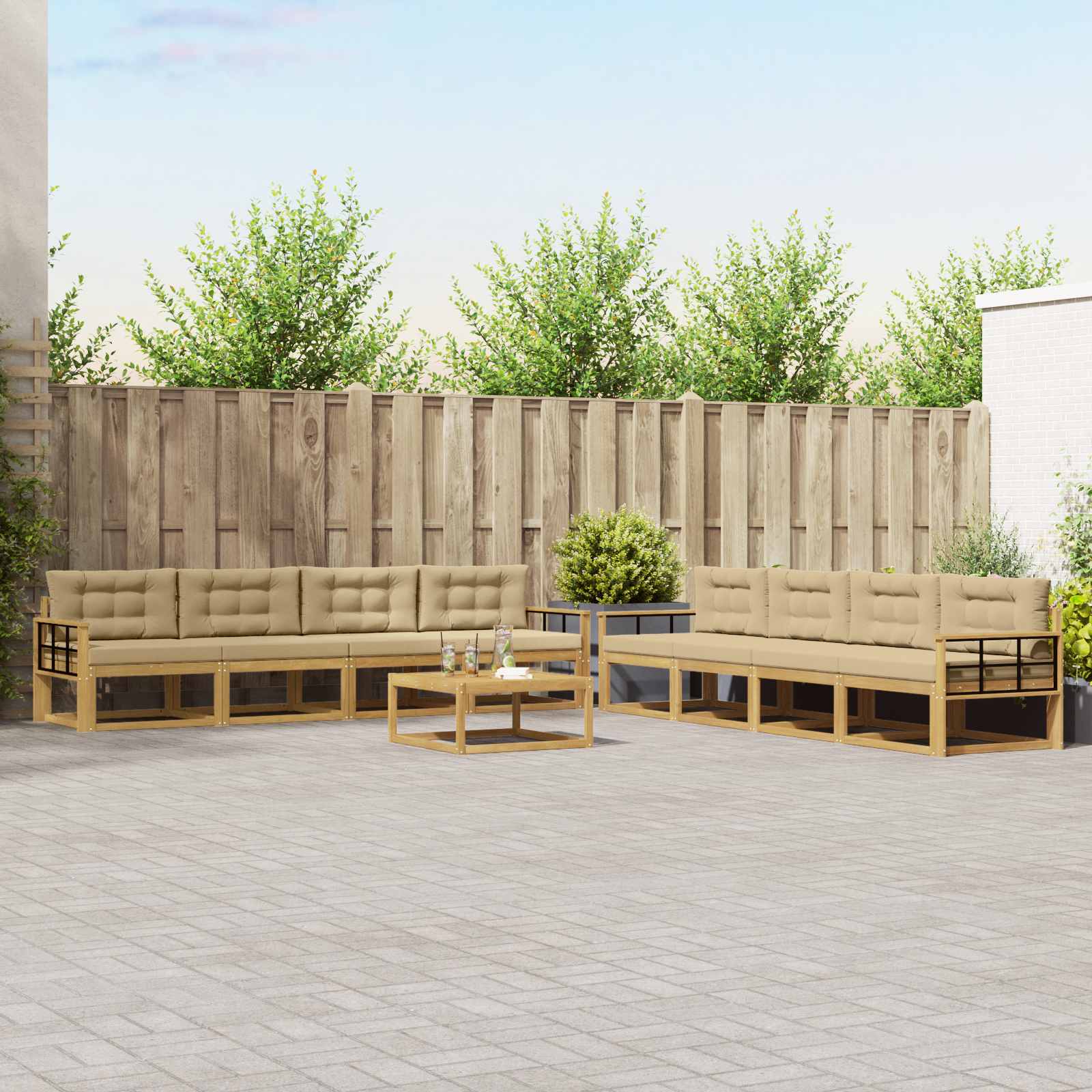 vidaXL Zestaw sof na zewnątrz 9 pcs Biały i Beżowy 79 x 79 x 37 cm