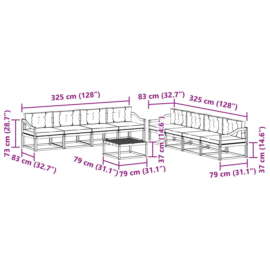 vidaXL Zestaw sof na zewnątrz 9 pcs Biały i kremowy 79 x 79 x 37 cm