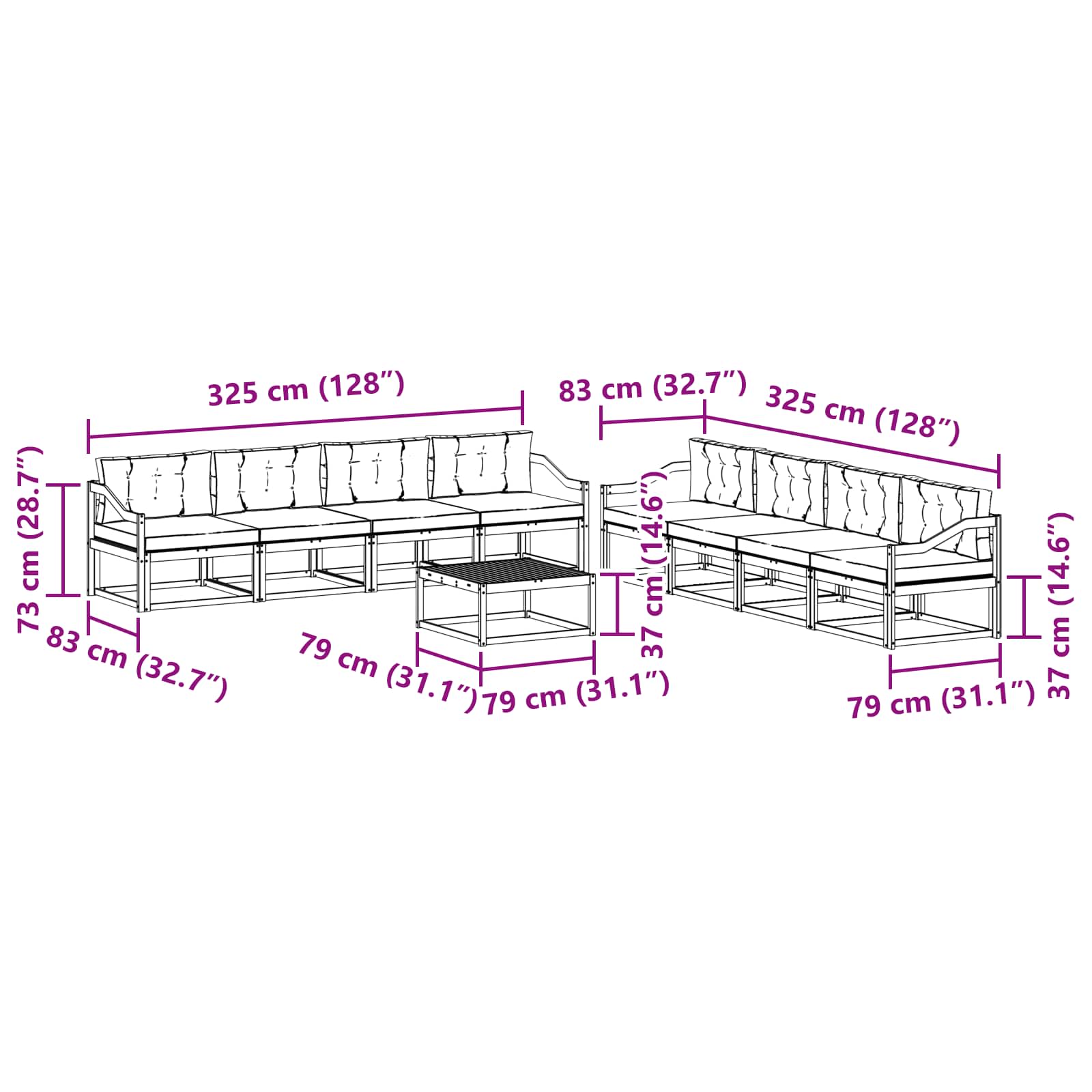 vidaXL Zestaw sof na zewnątrz 9 pcs Biały i antracyt 79 x 79 x 37 cm