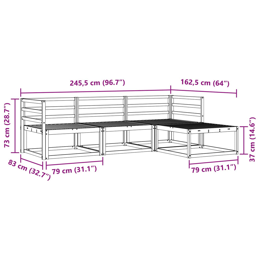 vidaXL Zestaw sof na zewnątrz 4 pcs Biały 245,5 x 162,5 x 73 cm