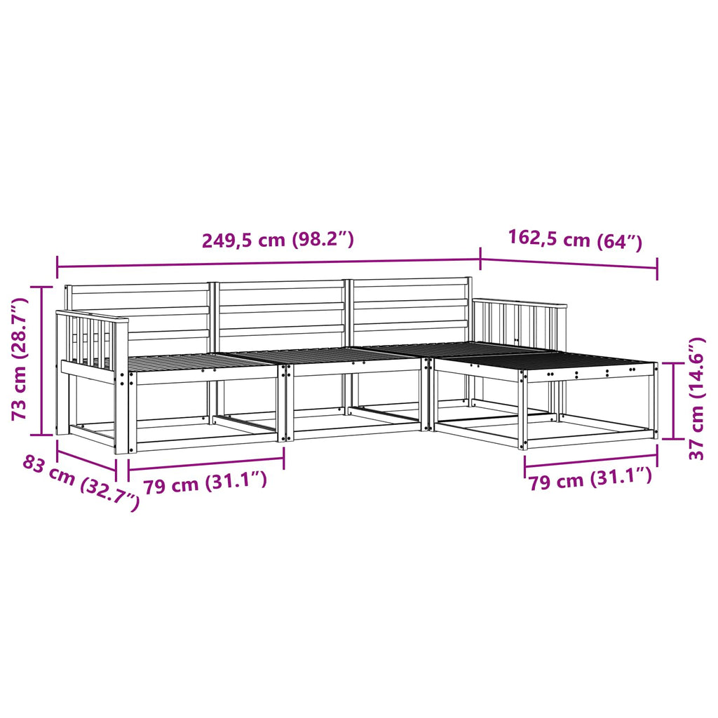 vidaXL Zestaw sof na zewnątrz 4 pcs Biały 249,5 x 162,5 x 73 cm