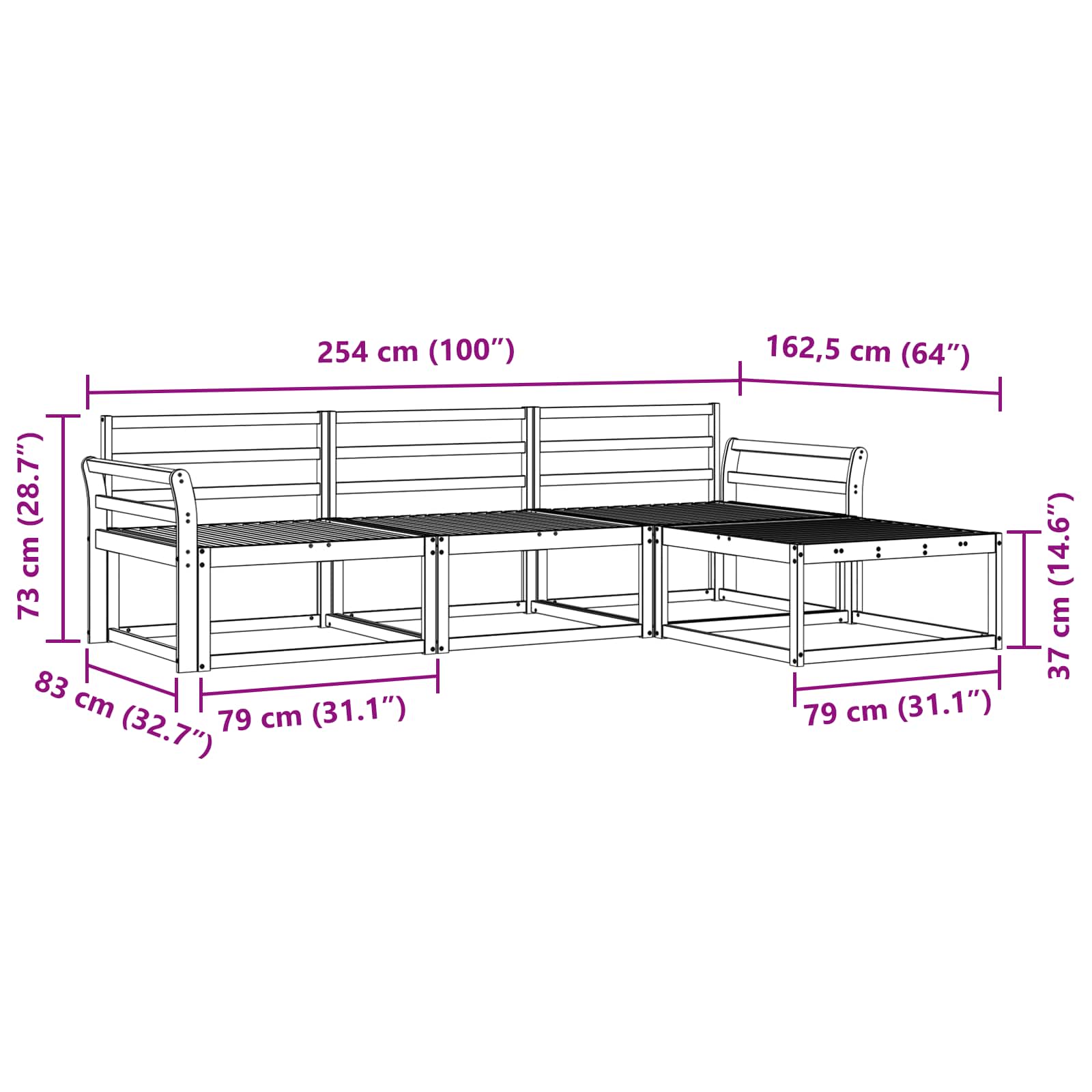 vidaXL Zestaw sof na zewnątrz 4 pcs Biały 254 x 162,5 x 73 cm