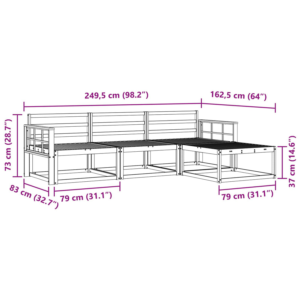 vidaXL Zestaw sof na zewnątrz 4 pcs Biały 249,5 x 162,5 x 73 cm