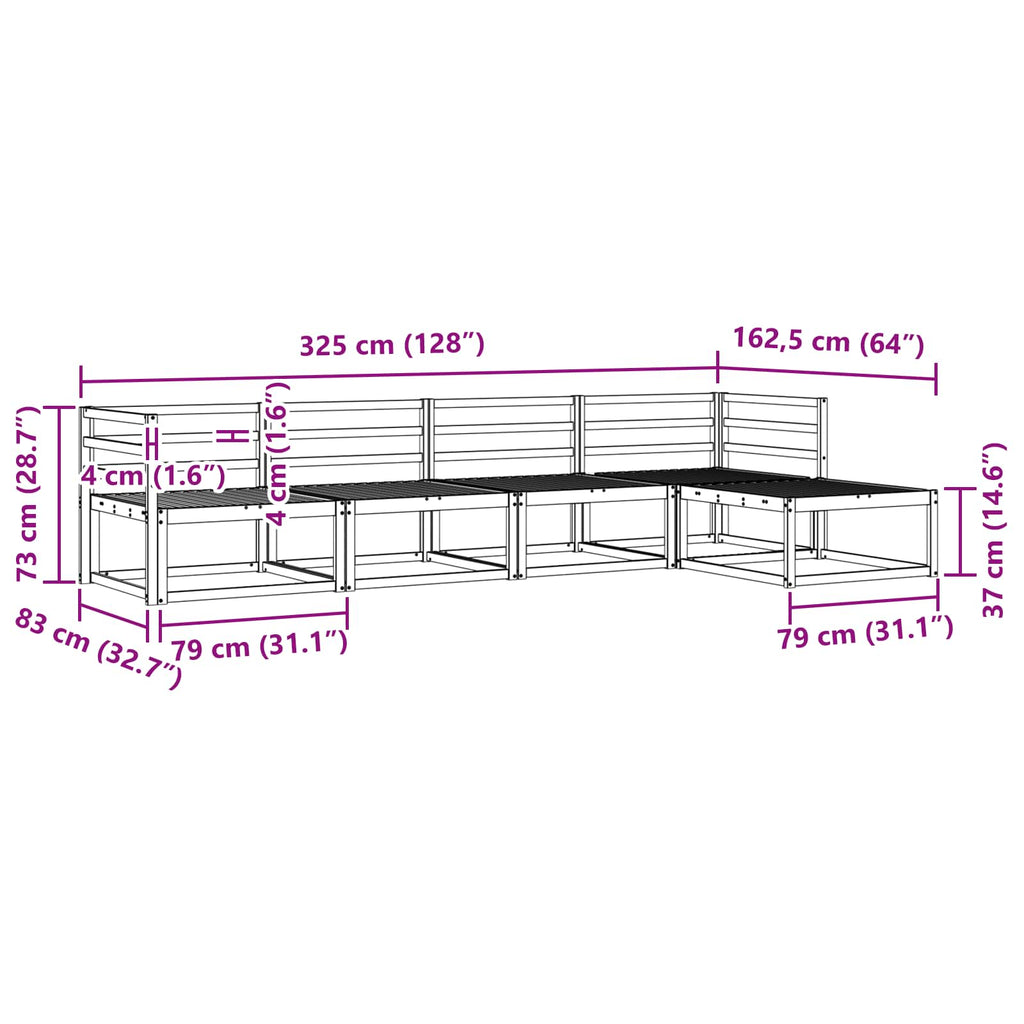 vidaXL Zestaw sof na zewnątrz 5 pcs Biały 325 x 162,5 x 73 cm