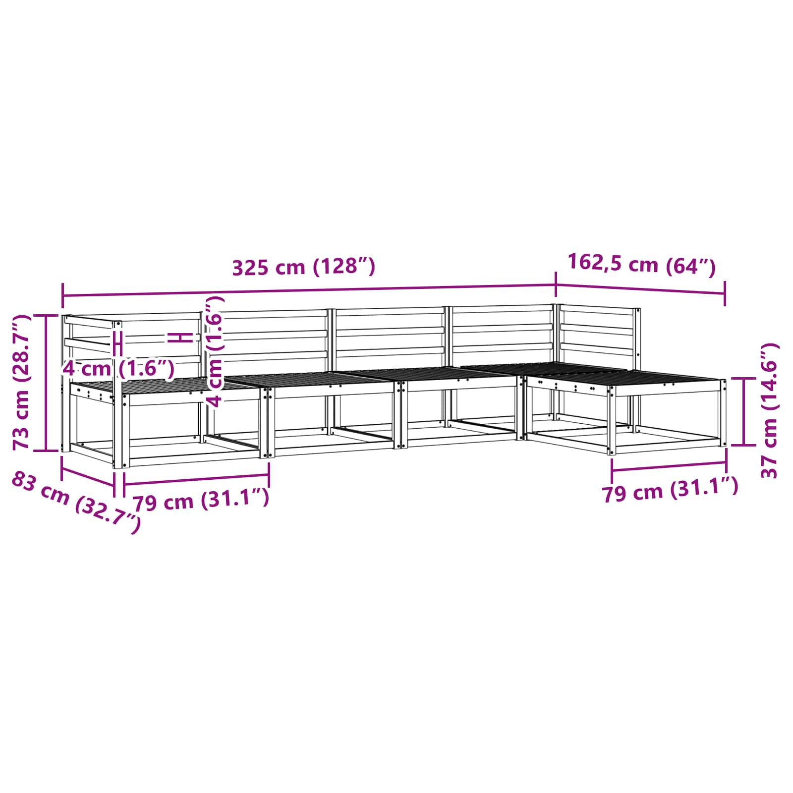 vidaXL Zestaw sof na zewnątrz 5 pcs Biały 325 x 162,5 x 73 cm
