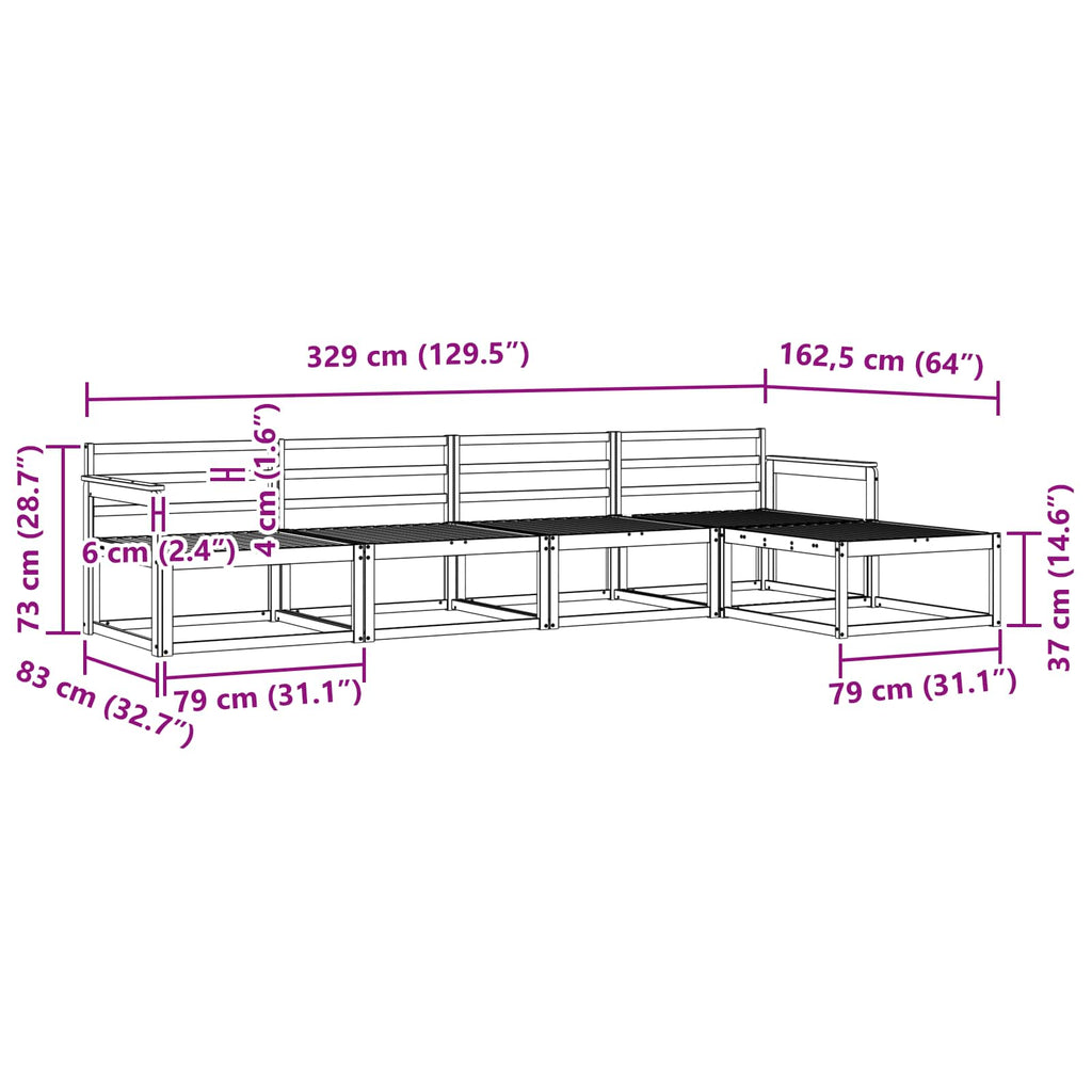 vidaXL Zestaw sof na zewnątrz 5 pcs Biały 329 x 162,5 x 73 cm