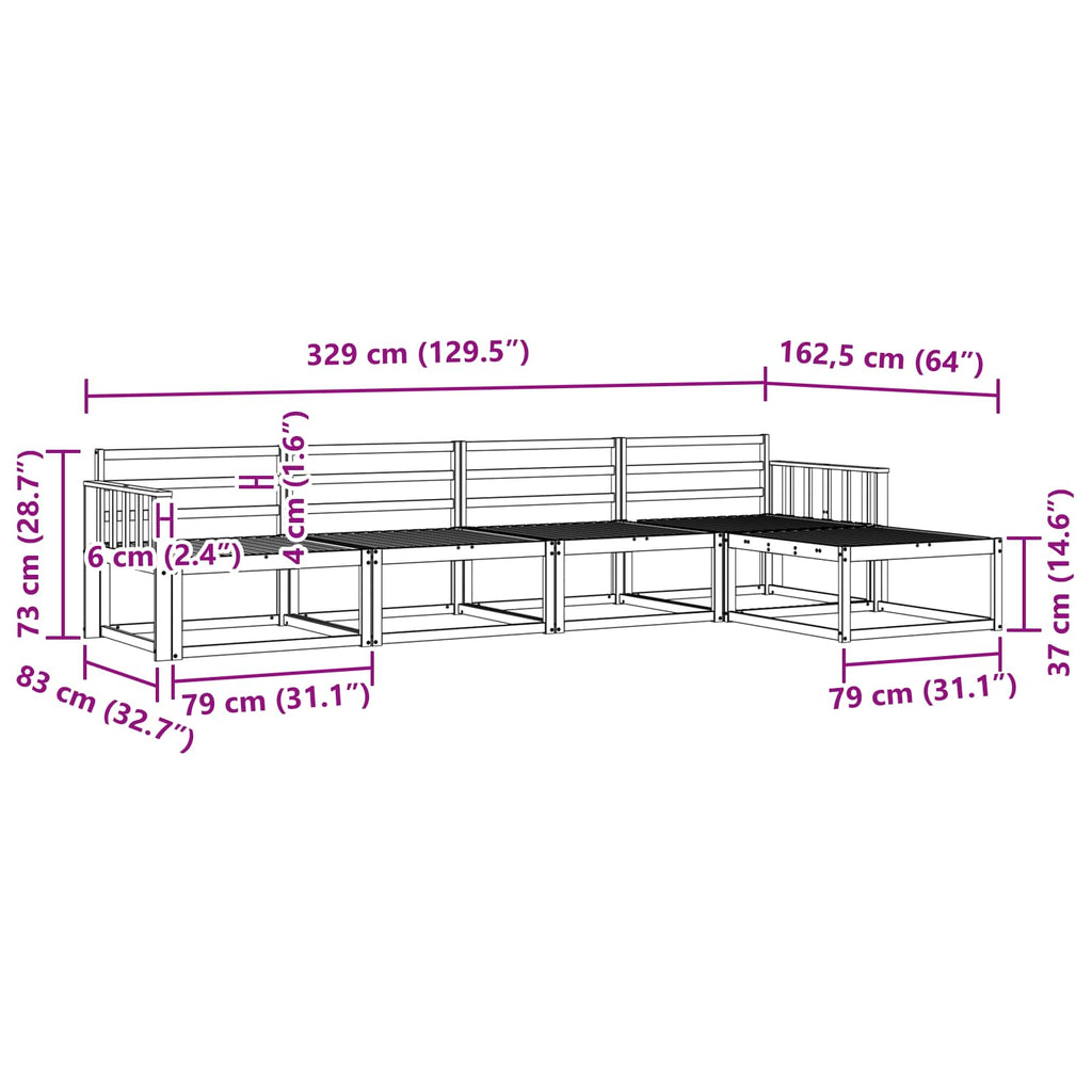 vidaXL Zestaw sof na zewnątrz 5 pcs Biały 329 x 162,5 x 73 cm