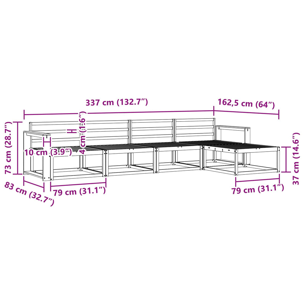 vidaXL Zestaw sof na zewnątrz 5 pcs Biały 337 x 162,5 x 73 cm