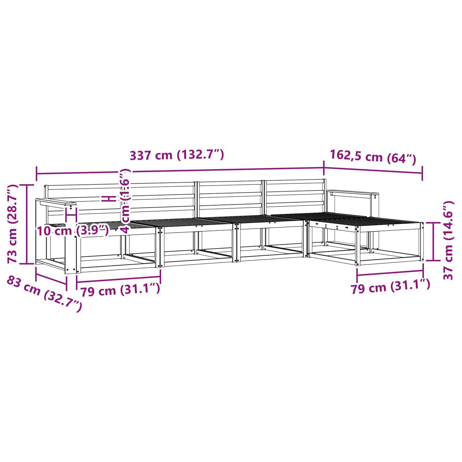 vidaXL Zestaw sof na zewnątrz 5 pcs Biały 337 x 162,5 x 73 cm