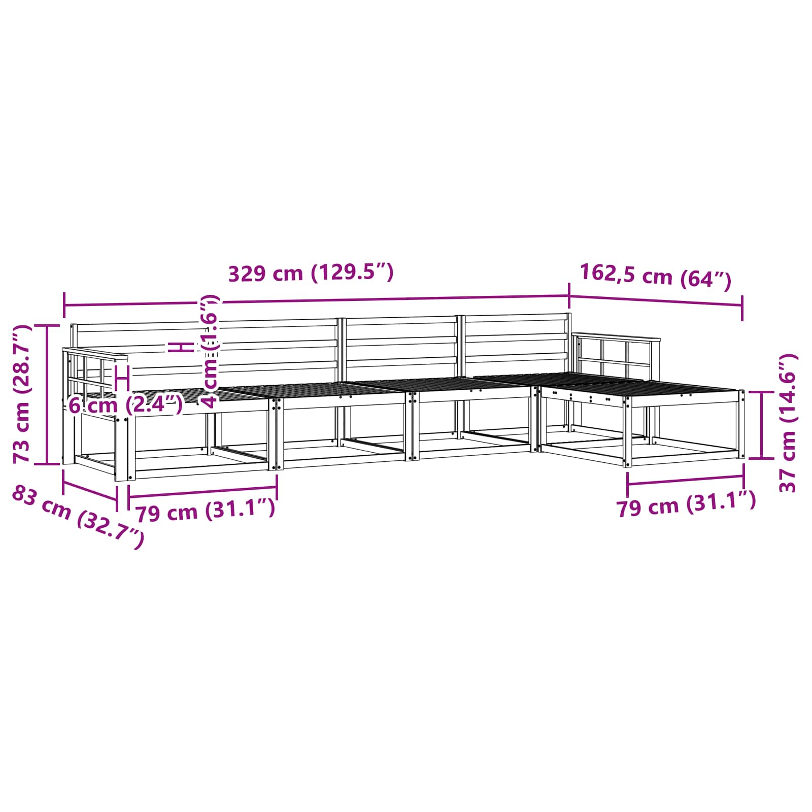 vidaXL Zestaw sof na zewnątrz 5 pcs Biały 329 x 162,5 x 73 cm