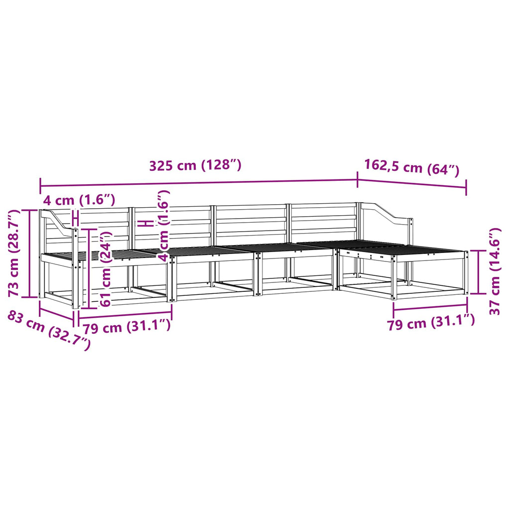 vidaXL Zestaw sof na zewnątrz 5 pcs Biały 325 x 162,5 x 73 cm
