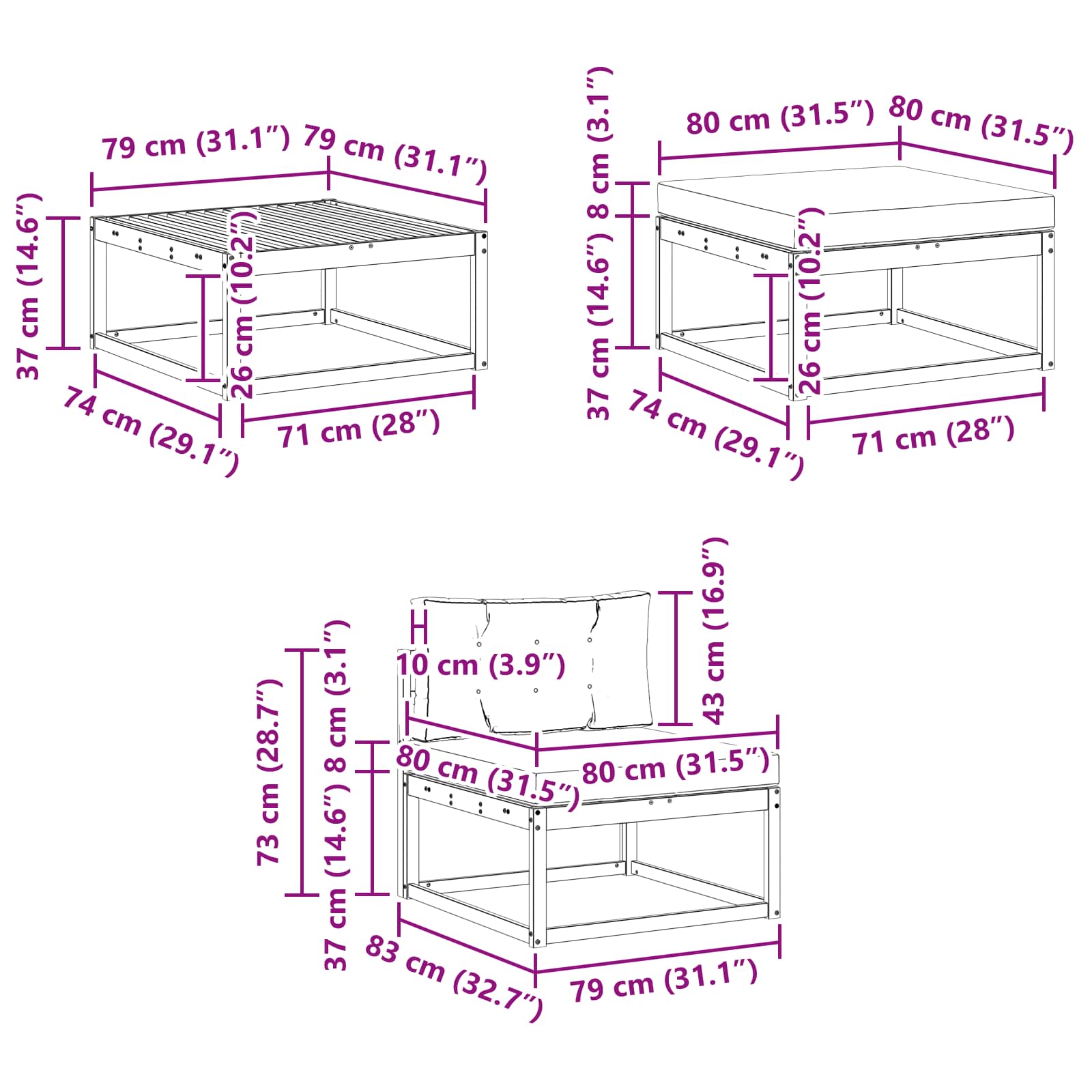 vidaXL Zestaw sof na zewnątrz 6 pcs Biały i jasnoszary 79 x 79 x 37 cm