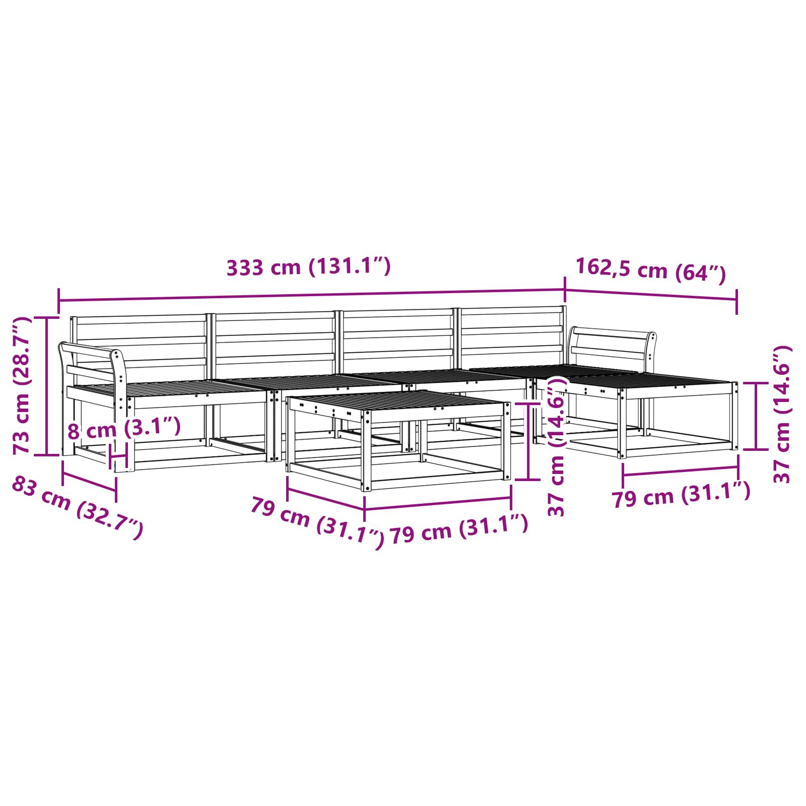 vidaXL Zestaw sof na zewnątrz 6 pcs Biały 79 x 79 x 37 cm