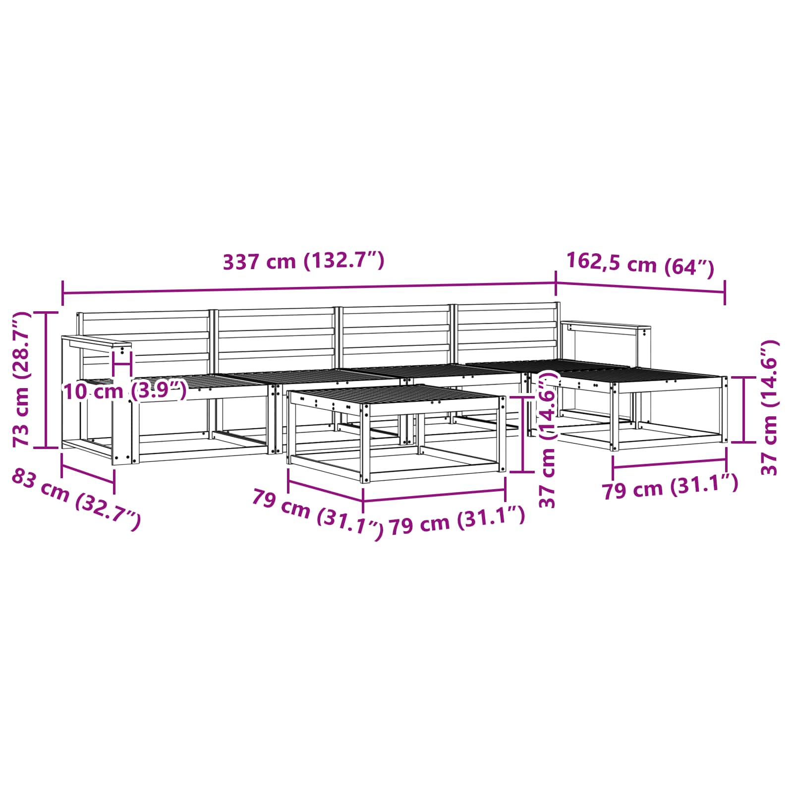 vidaXL Zestaw sof na zewnątrz 6 pcs Biały 79 x 79 x 37 cm