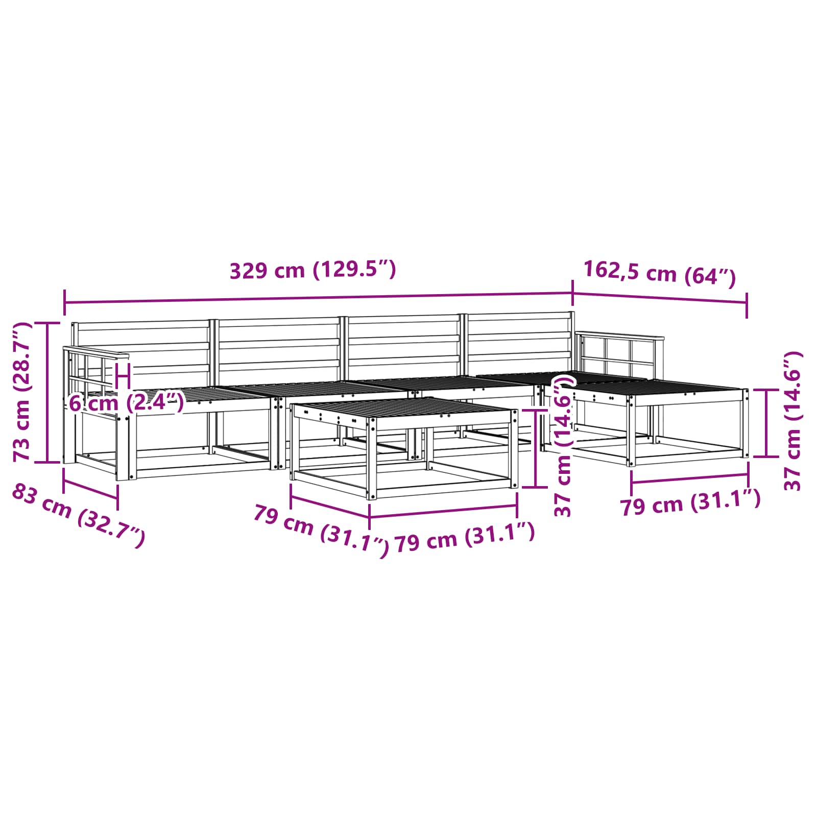 vidaXL Zestaw sof na zewnątrz 6 pcs Biały 79 x 79 x 37 cm