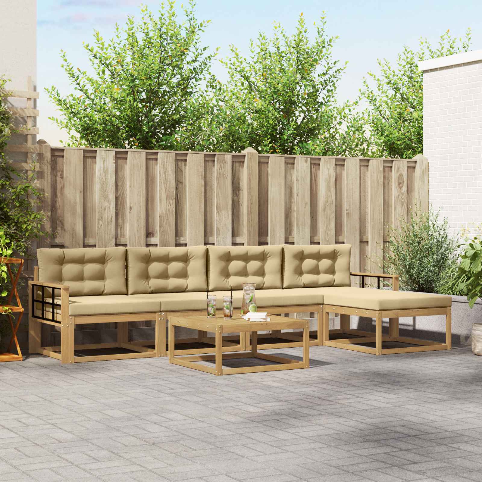 vidaXL Zestaw sof na zewnątrz 6 pcs Biały i Beżowy 79 x 79 x 37 cm