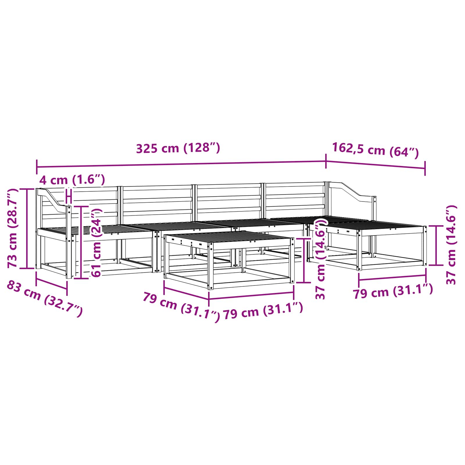 vidaXL Zestaw sof na zewnątrz 6 pcs Biały 79 x 79 x 37 cm