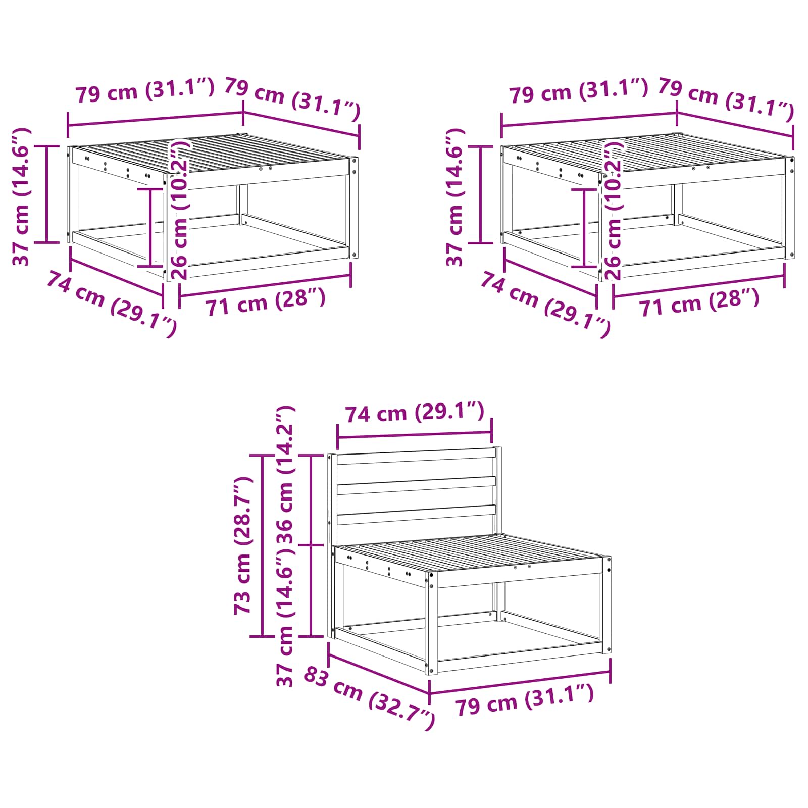vidaXL Zestaw sof na zewnątrz 6 pcs Biały 79 x 79 x 37 cm