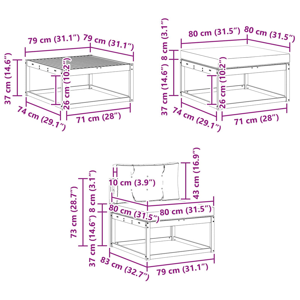 vidaXL Zestaw sof na zewnątrz 6 pcs Biały i jasnoszary 79 x 79 x 37 cm