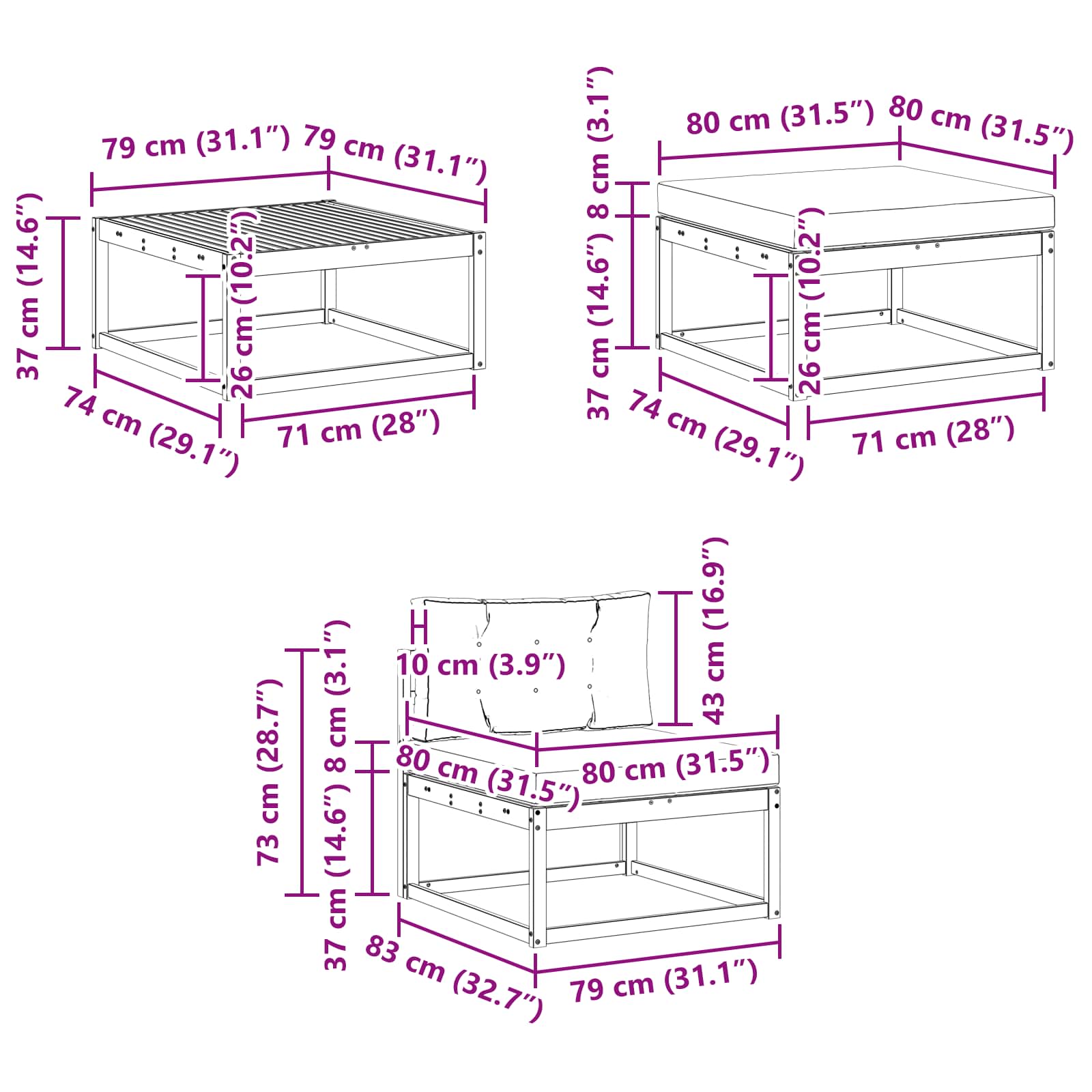 vidaXL Zestaw sof na zewnątrz 6 pcs Biały i Beżowy 79 x 79 x 37 cm