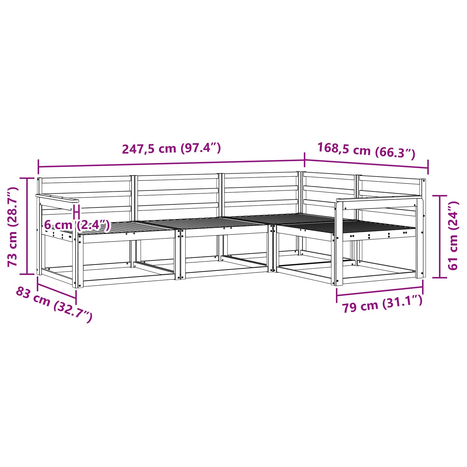 vidaXL Zestaw sof na zewnątrz 4 pcs Biały 247,5 x 168,5 x 73 cm
