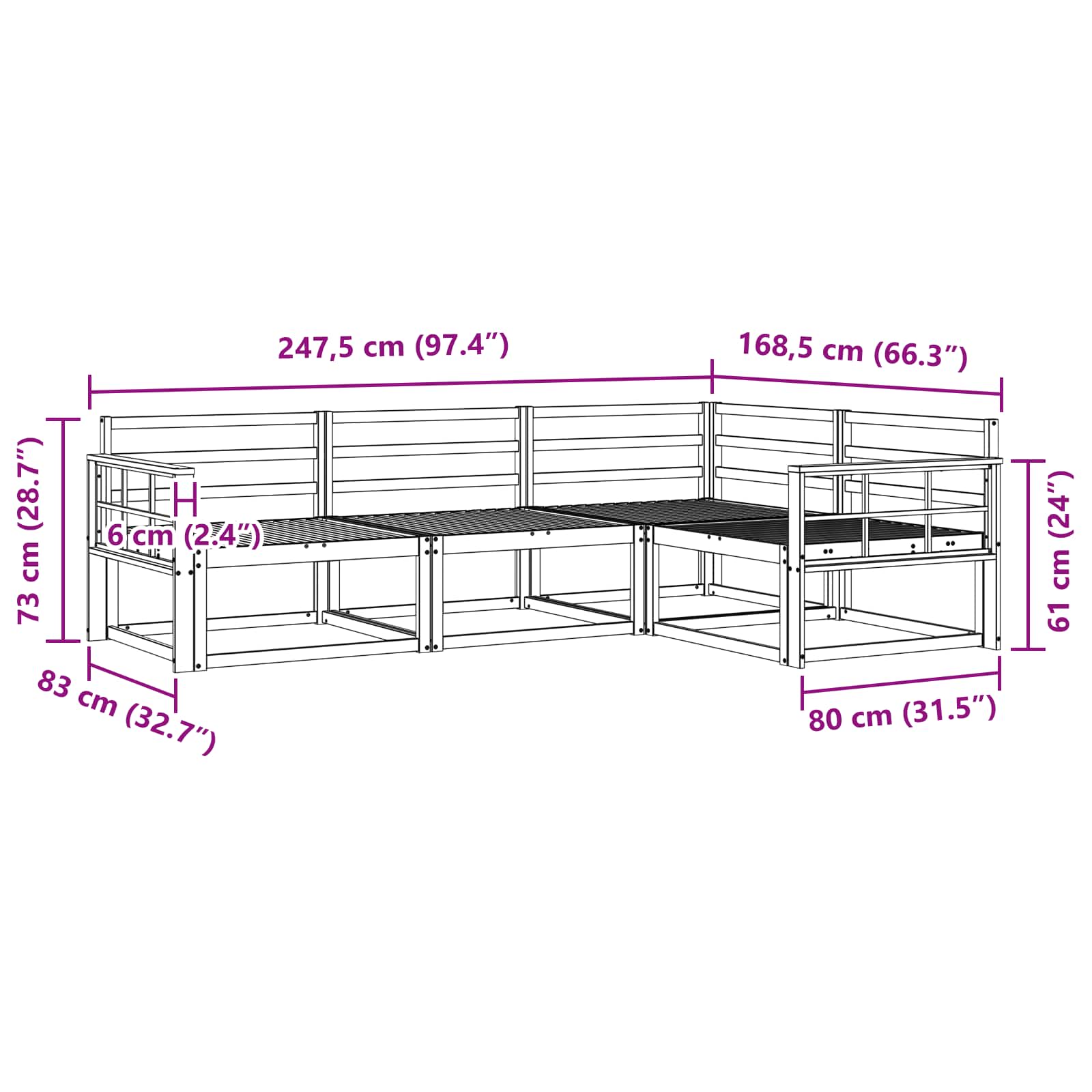 vidaXL Zestaw sof na zewnątrz 4 pcs Biały 247,5 x 168,5 x 73 cm