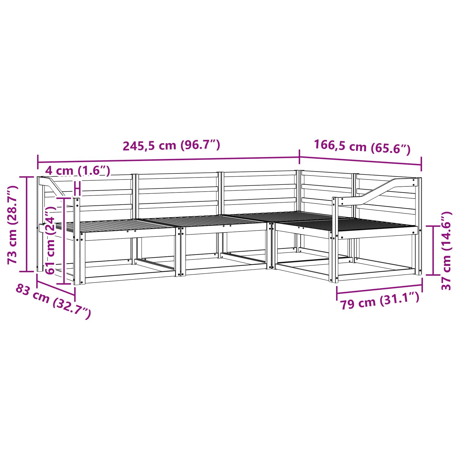 vidaXL Zestaw sof na zewnątrz 4 pcs Biały 245,5 x 166,5 x 73 cm