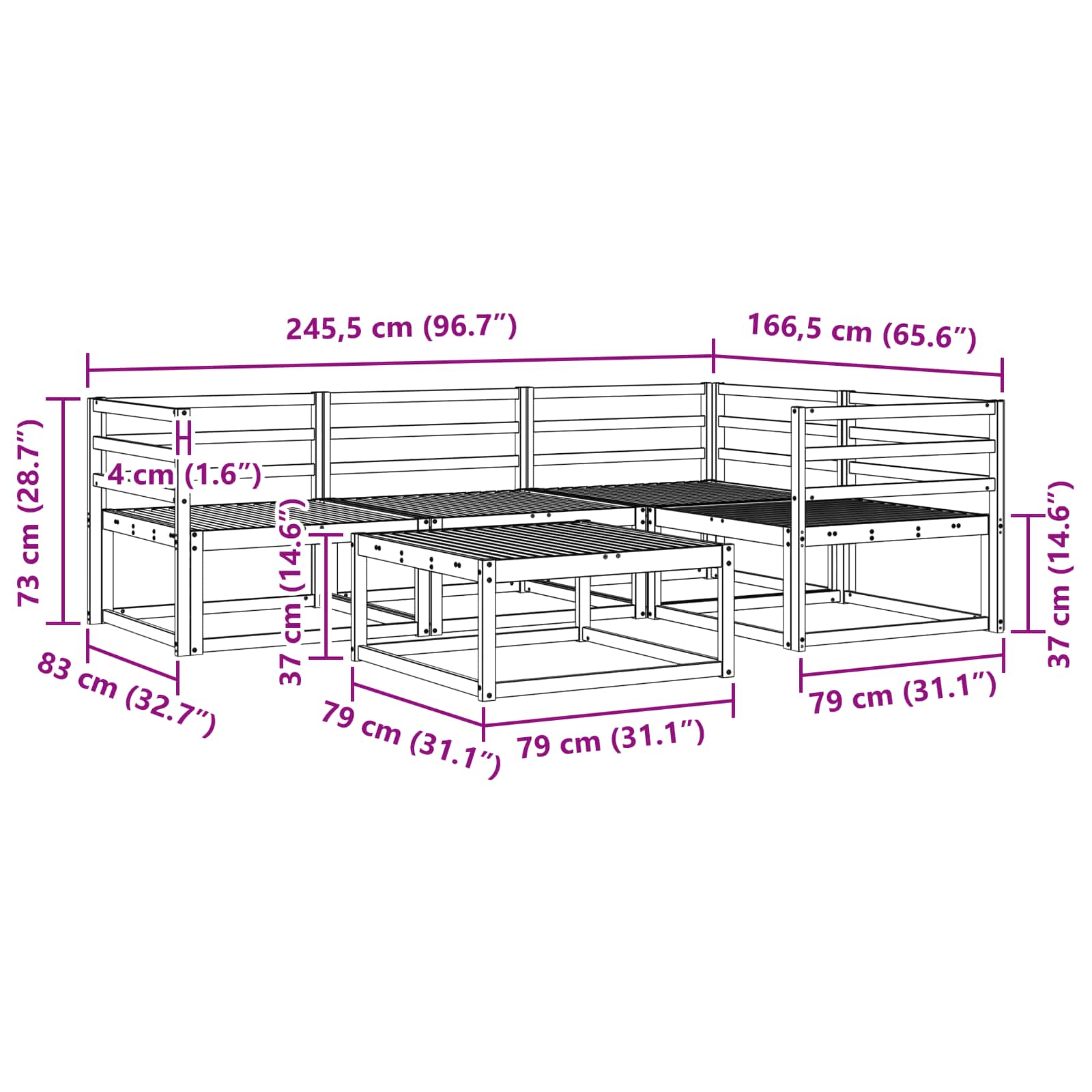 vidaXL Zestaw sof na zewnątrz 5 pcs Biały 79 x 79 x 37 cm