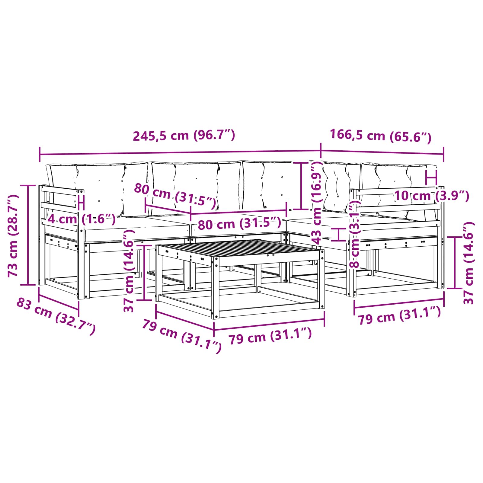vidaXL Zestaw sof na zewnątrz 5 pcs Biały i Beżowy 79 x 79 x 37 cm
