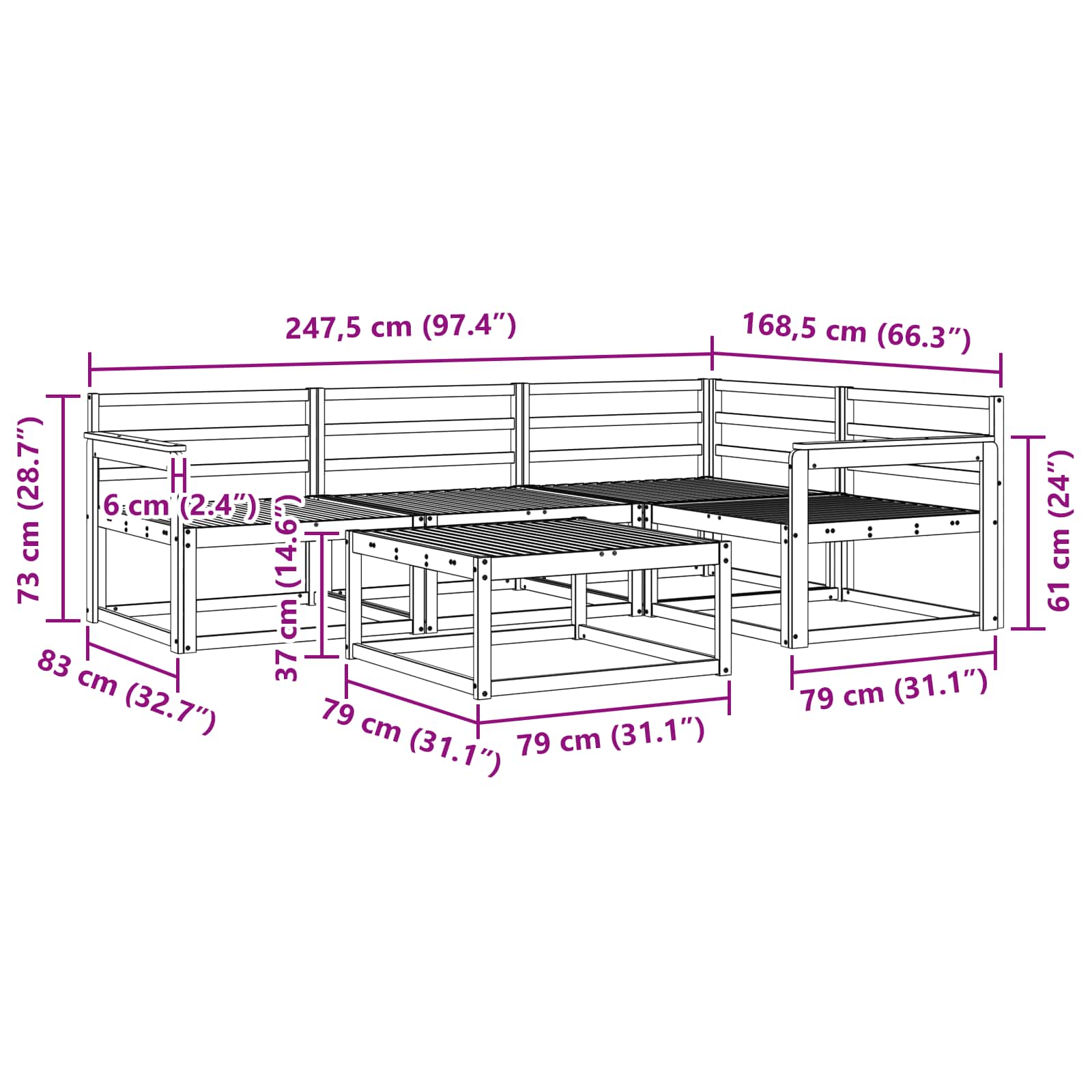 vidaXL Zestaw sof na zewnątrz 5 pcs Biały 79 x 79 x 37 cm