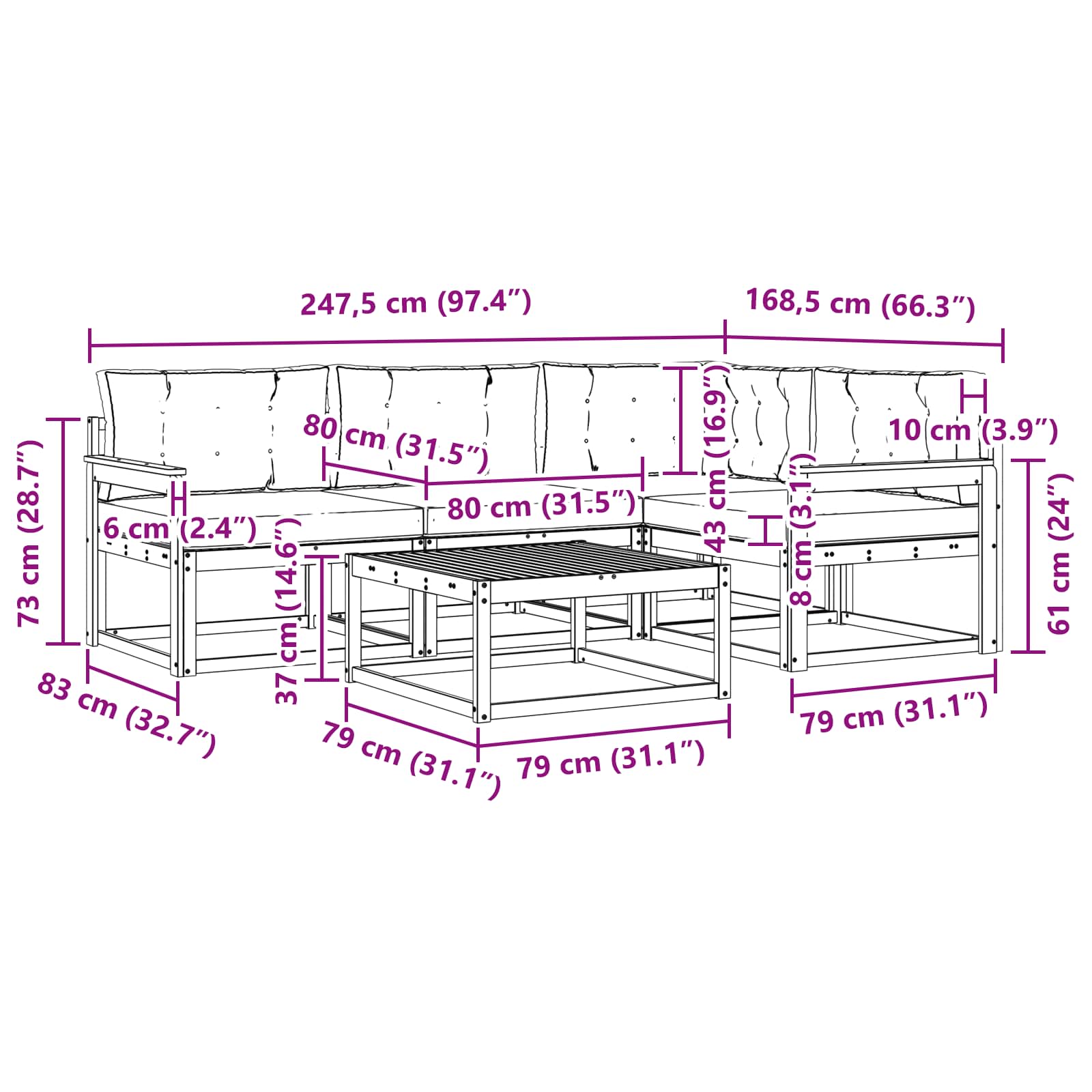 vidaXL Zestaw sof na zewnątrz 5 pcs Biały i kremowy 79 x 79 x 37 cm