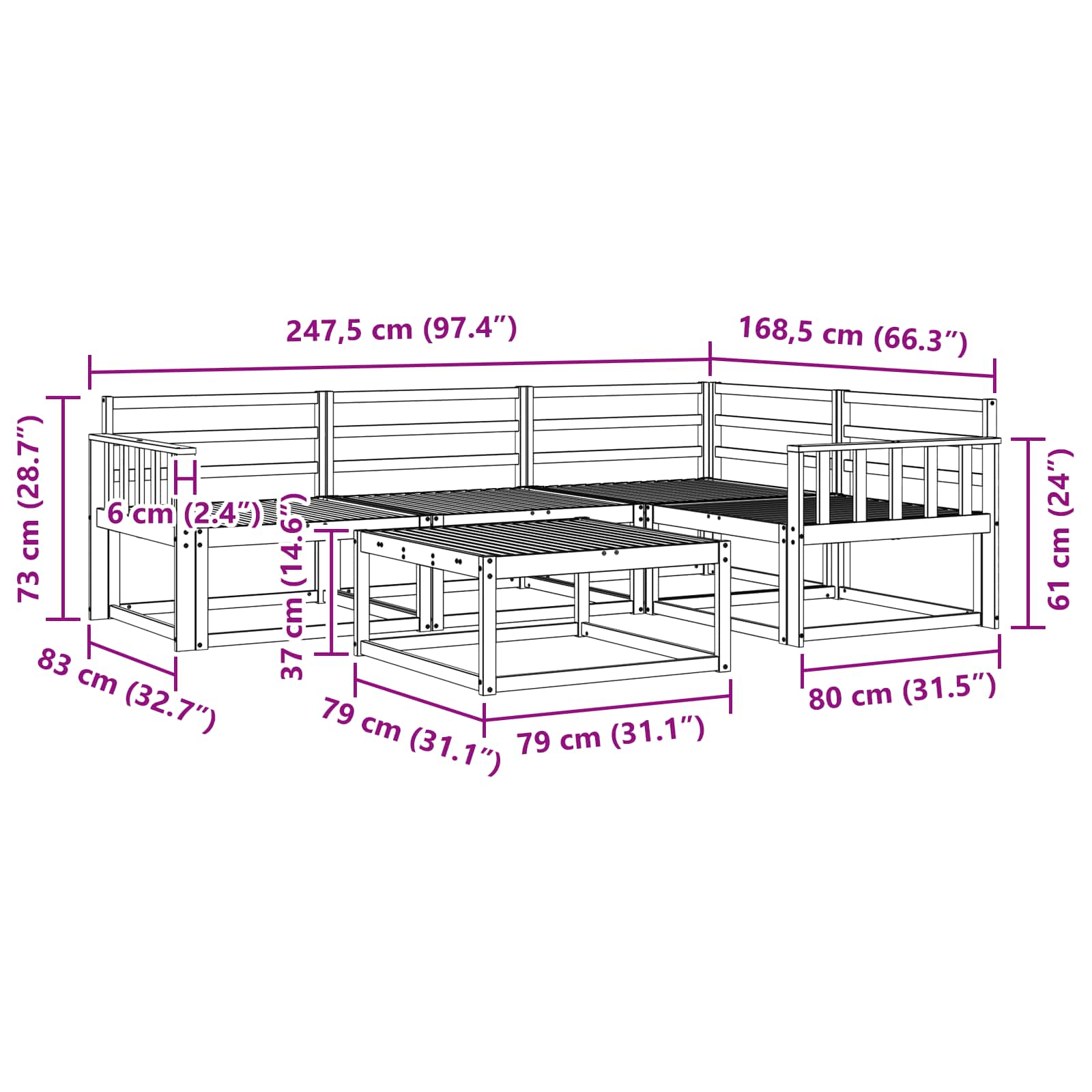 vidaXL Zestaw sof na zewnątrz 5 pcs Biały 79 x 79 x 37 cm