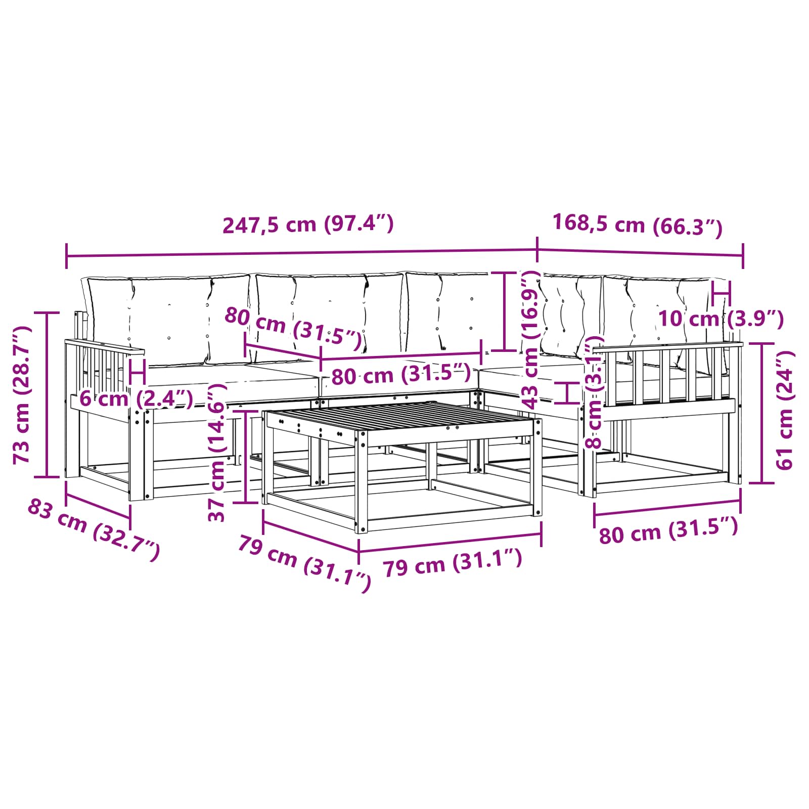 vidaXL Zestaw sof na zewnątrz 5 pcs Biały i jasnoszary 79 x 79 x 37 cm