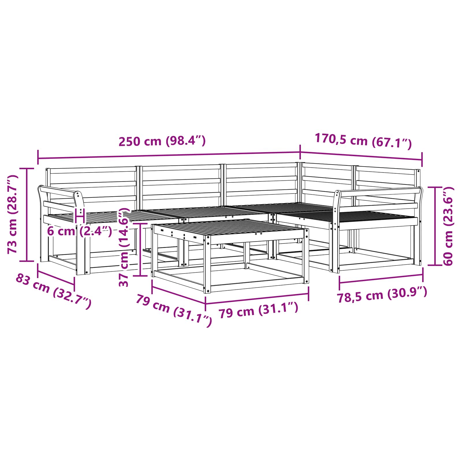 vidaXL Zestaw sof na zewnątrz 5 pcs Biały 79 x 79 x 37 cm