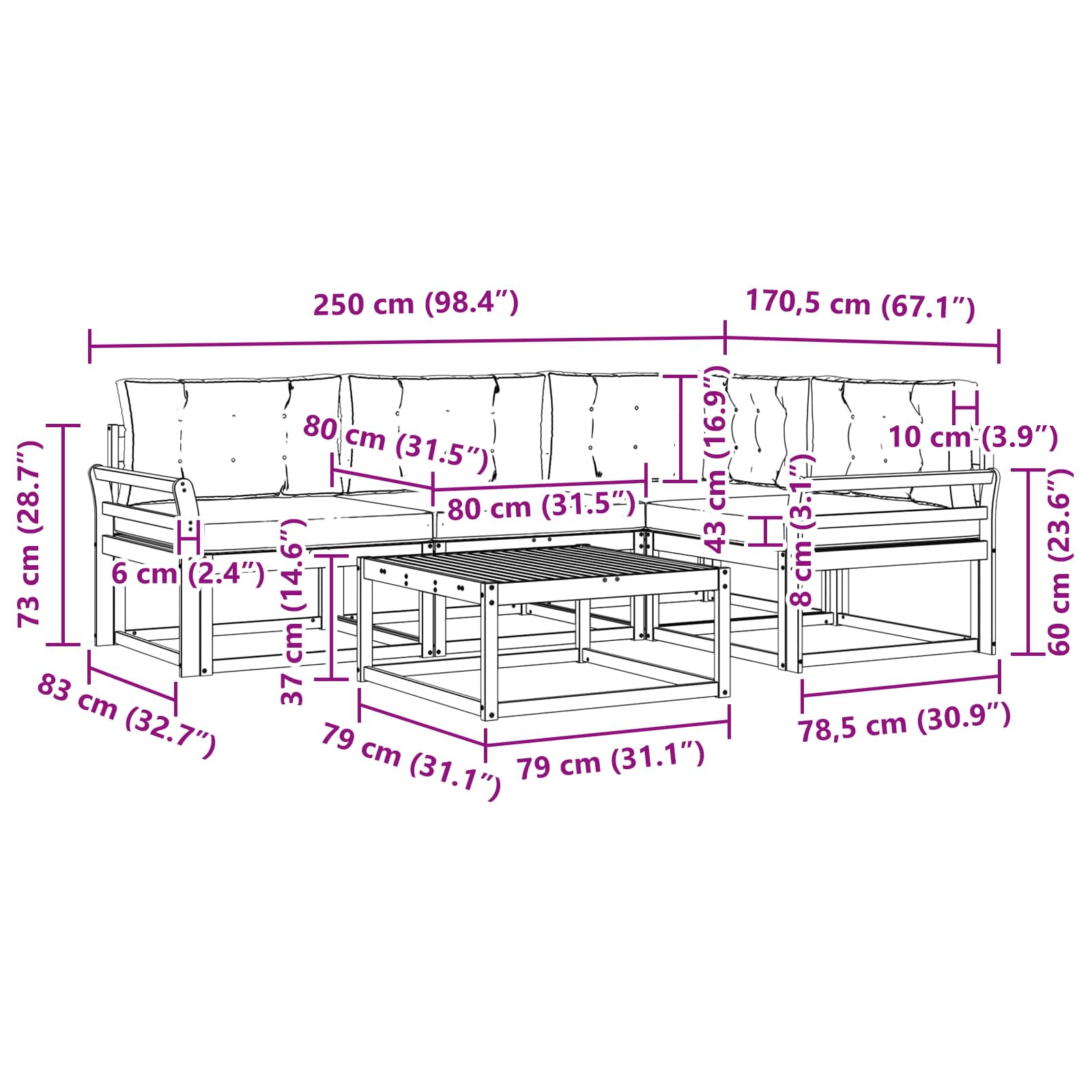 vidaXL Zestaw sof na zewnątrz 5 pcs Biały i jasnoszary 79 x 79 x 37 cm