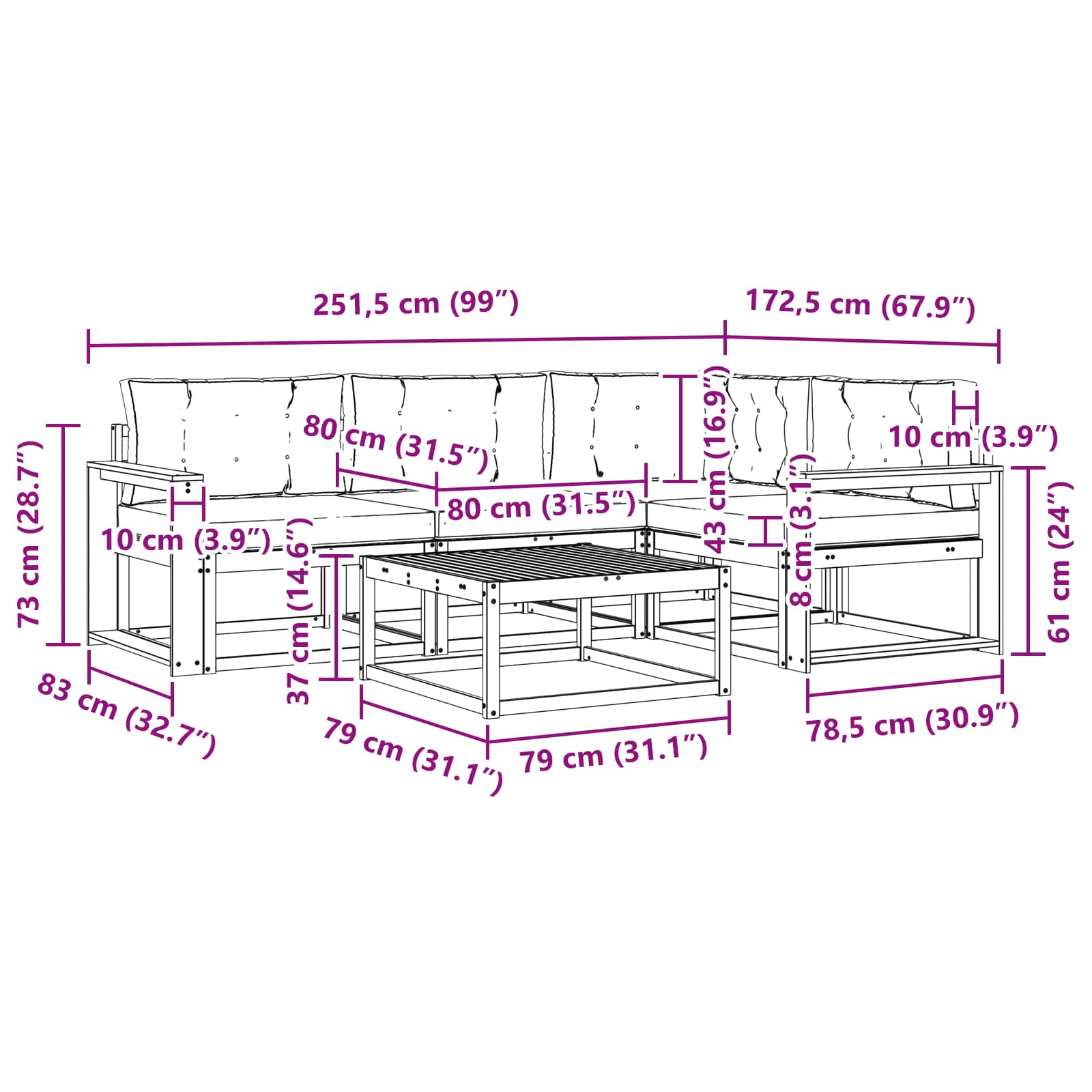 vidaXL Zestaw sof na zewnątrz 5 pcs Biały i kremowy 79 x 79 x 37 cm
