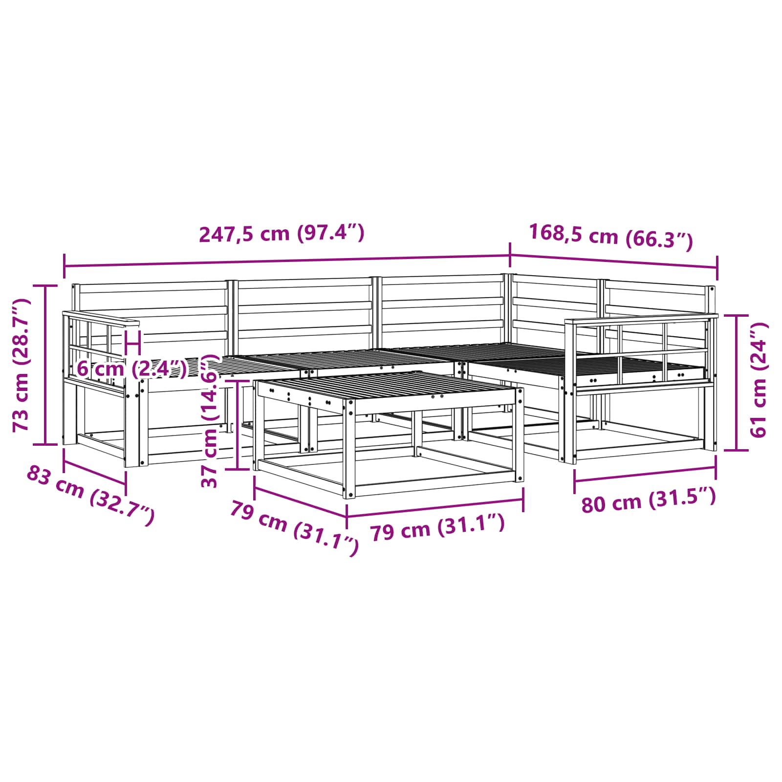 vidaXL Zestaw sof na zewnątrz 5 pcs Biały 79 x 79 x 37 cm
