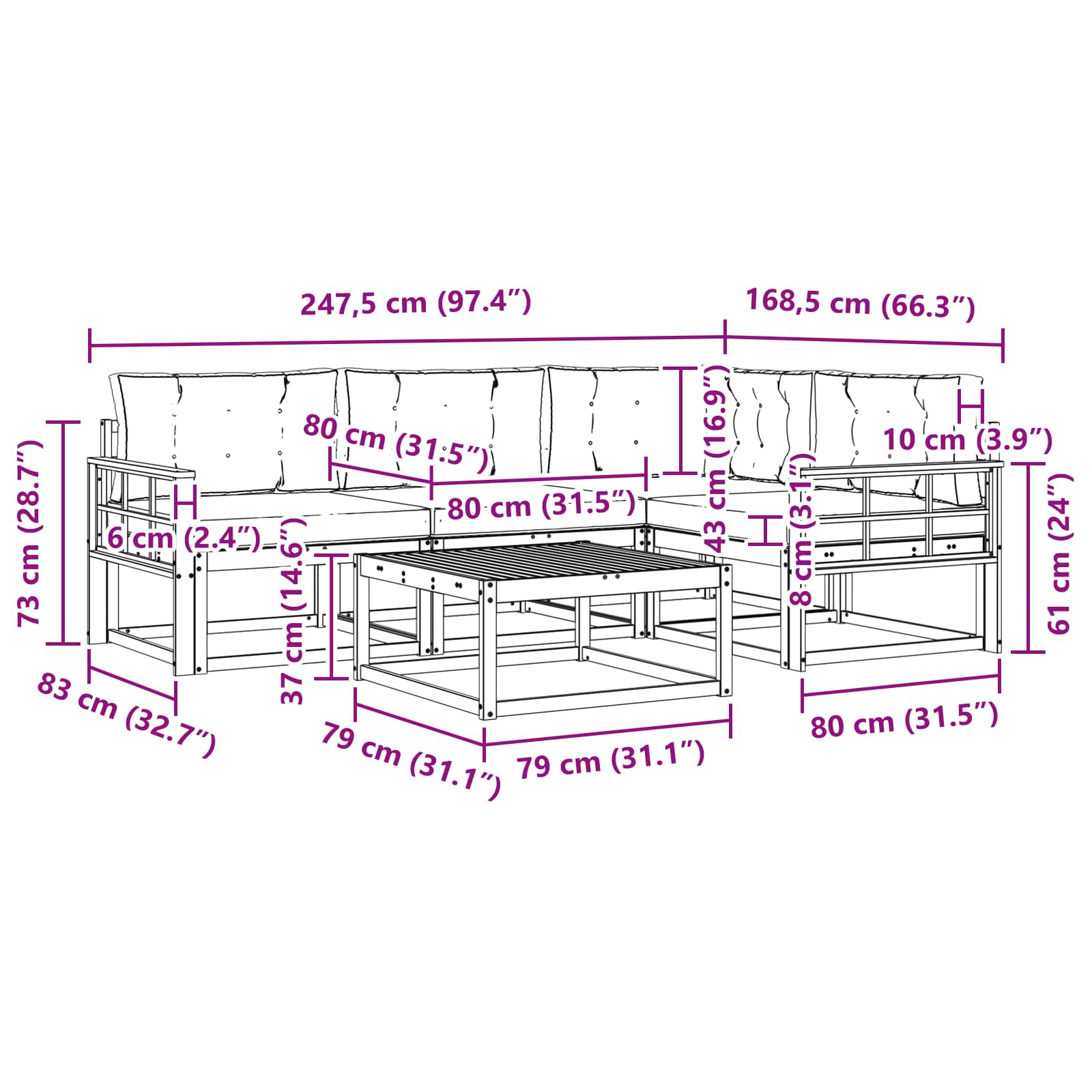 vidaXL Zestaw sof na zewnątrz 5 pcs Biały i Beżowy 79 x 79 x 37 cm