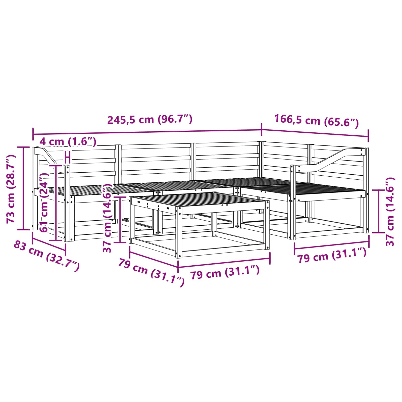 vidaXL Zestaw sof na zewnątrz 5 pcs Biały 79 x 79 x 37 cm