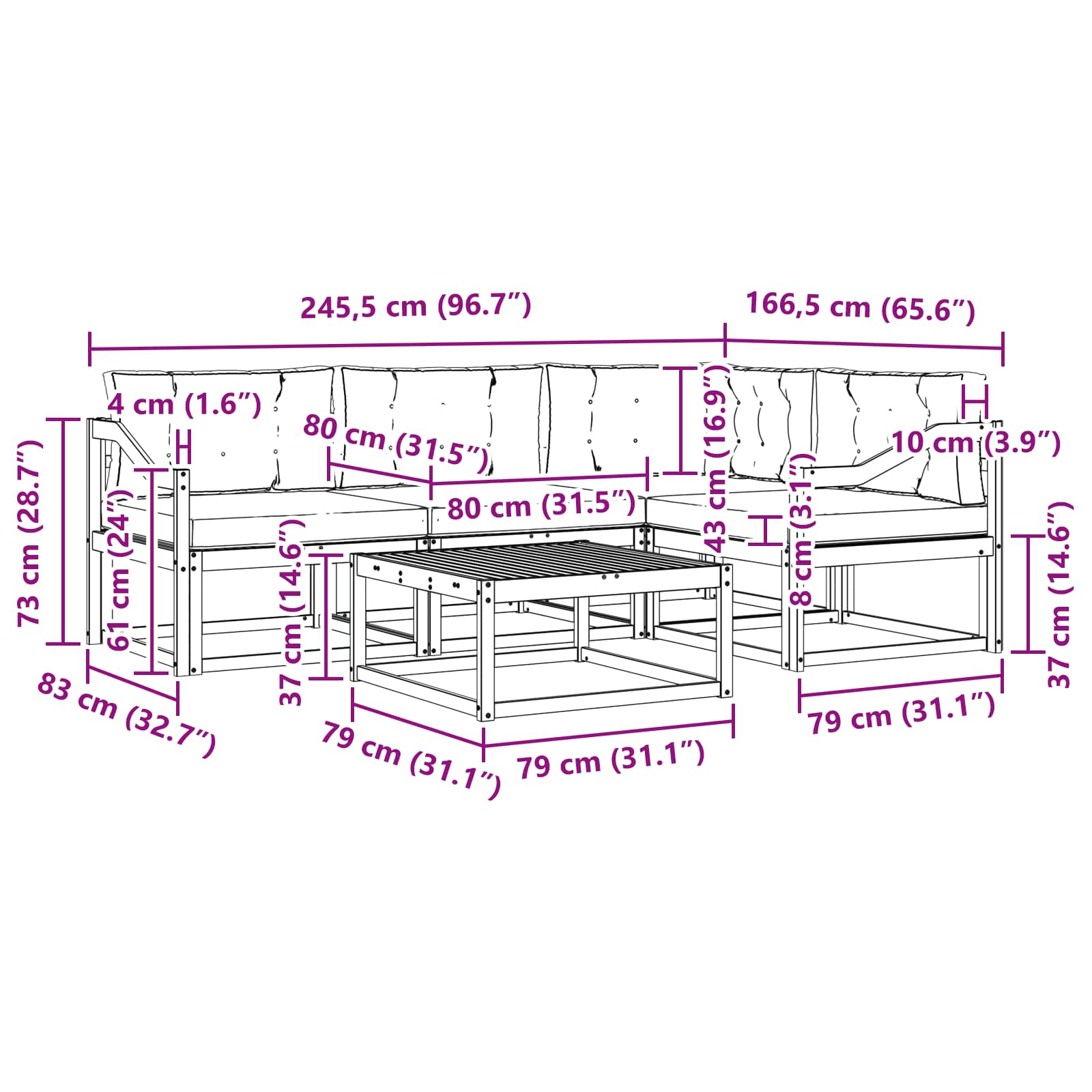 vidaXL Zestaw sof na zewnątrz 5 pcs Biały i antracyt 79 x 79 x 37 cm