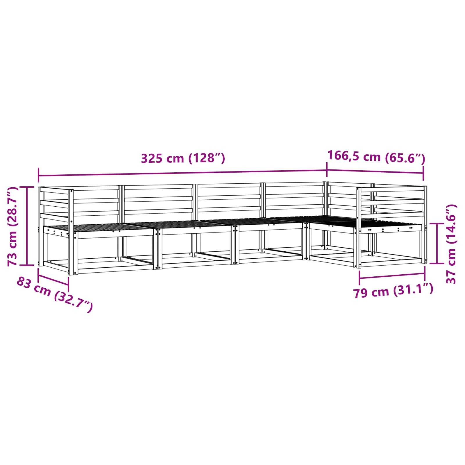 vidaXL Zestaw sof na zewnątrz 5 pcs Biały 325 x 166,5 x 73 cm