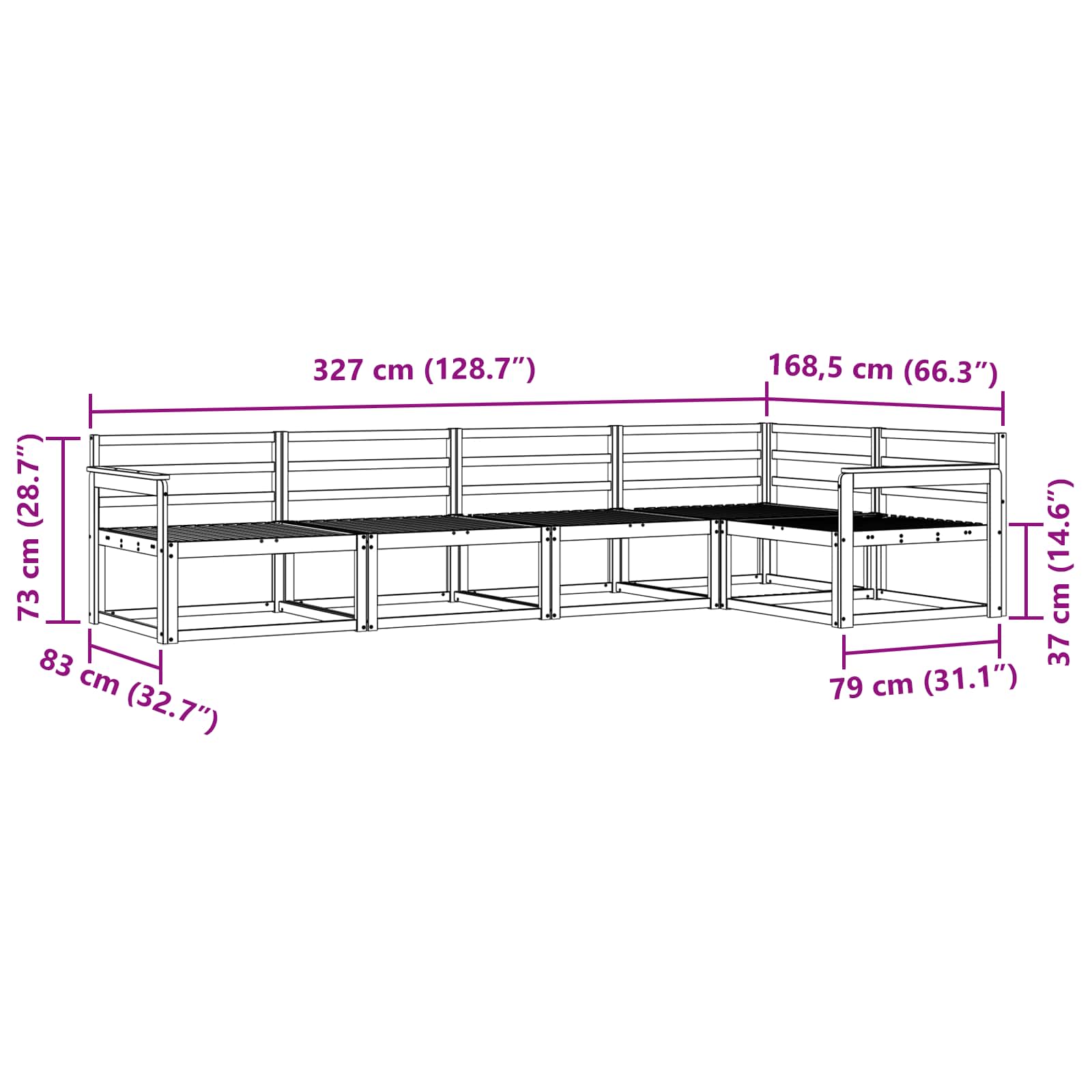vidaXL Zestaw sof na zewnątrz 5 pcs Biały 327 x 168,5 x 73 cm