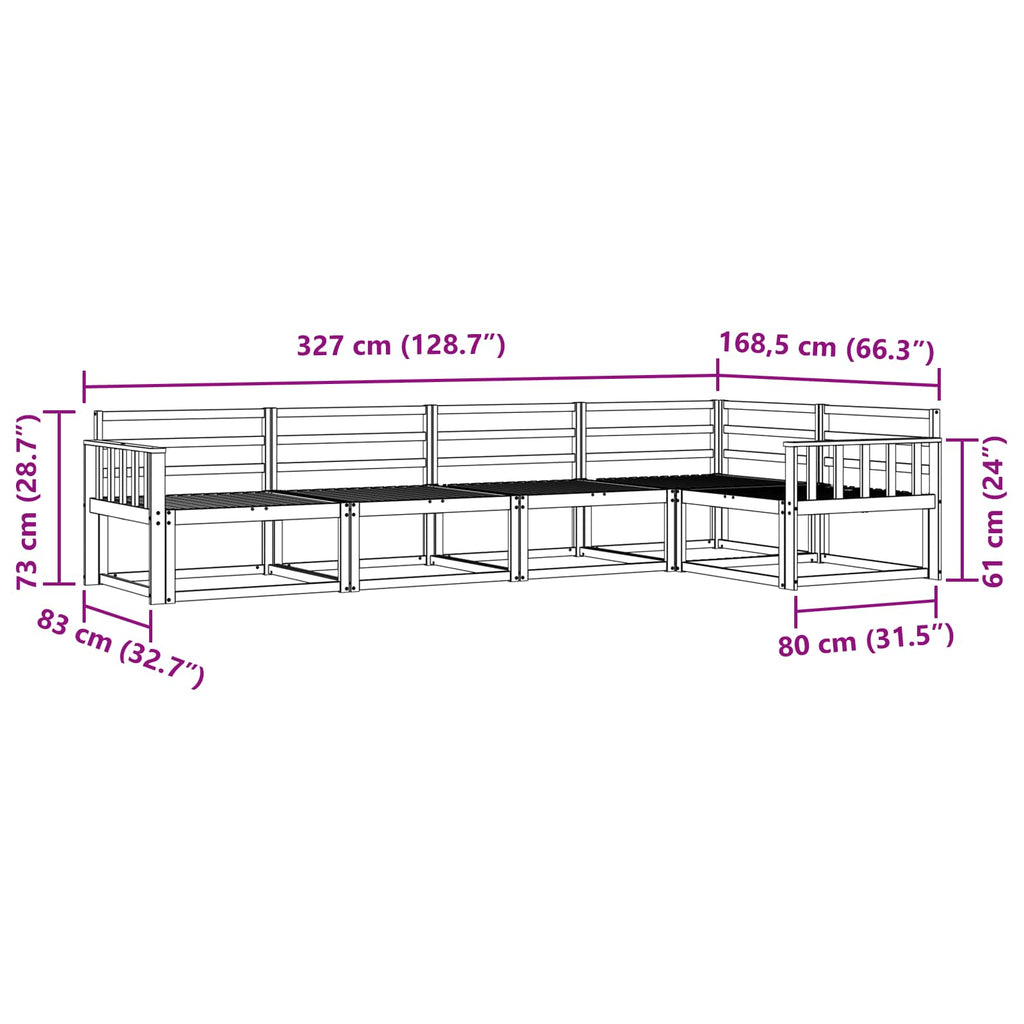 vidaXL Zestaw sof na zewnątrz 5 pcs Biały 327 x 168,5 x 73 cm