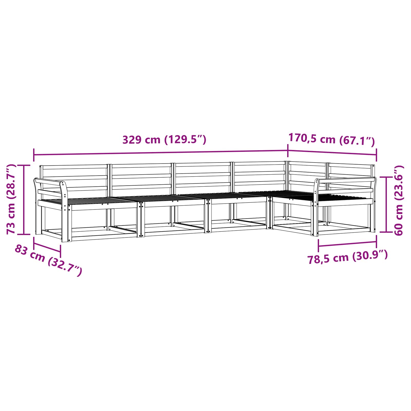 vidaXL Zestaw sof na zewnątrz 5 pcs Biały 329 x 170,5 x 73 cm